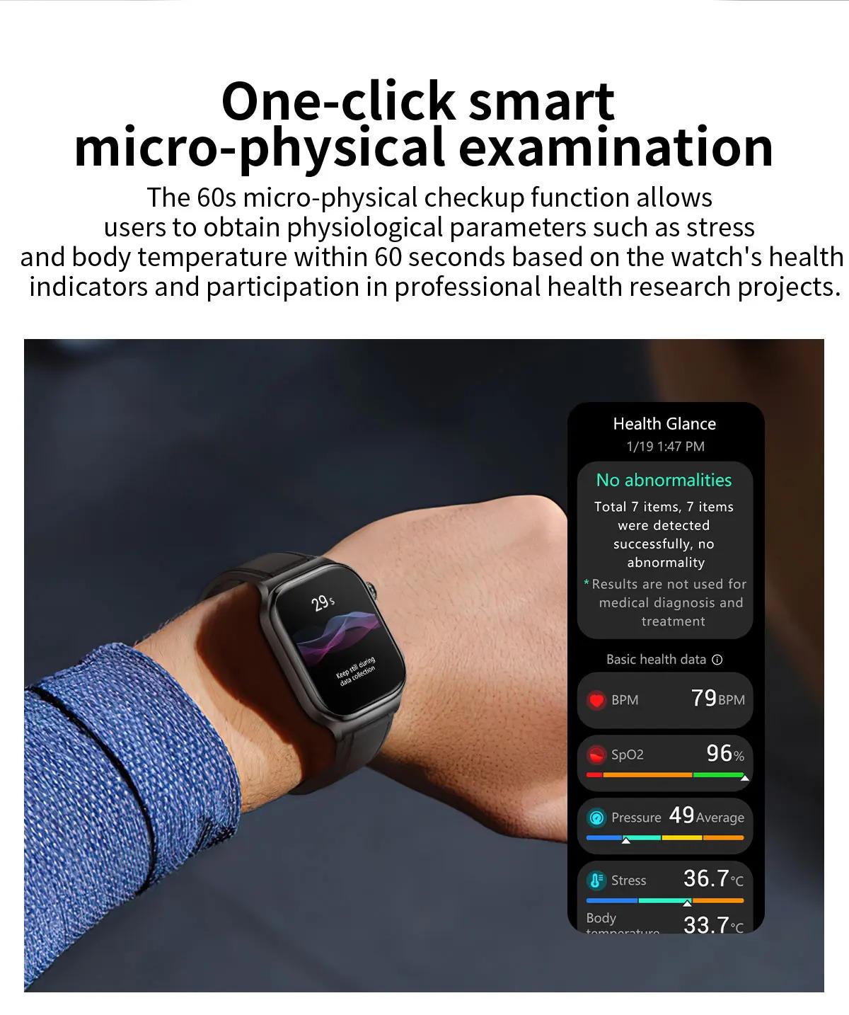 CoolWiz Health Blood Pressure ECG + PPG Monitor Smartwatch for Men — uric acid, blood fat, five organ monitoring, call capability, health tracker, compatible with iOS, suitable for outdoor sports and daily use - gallery