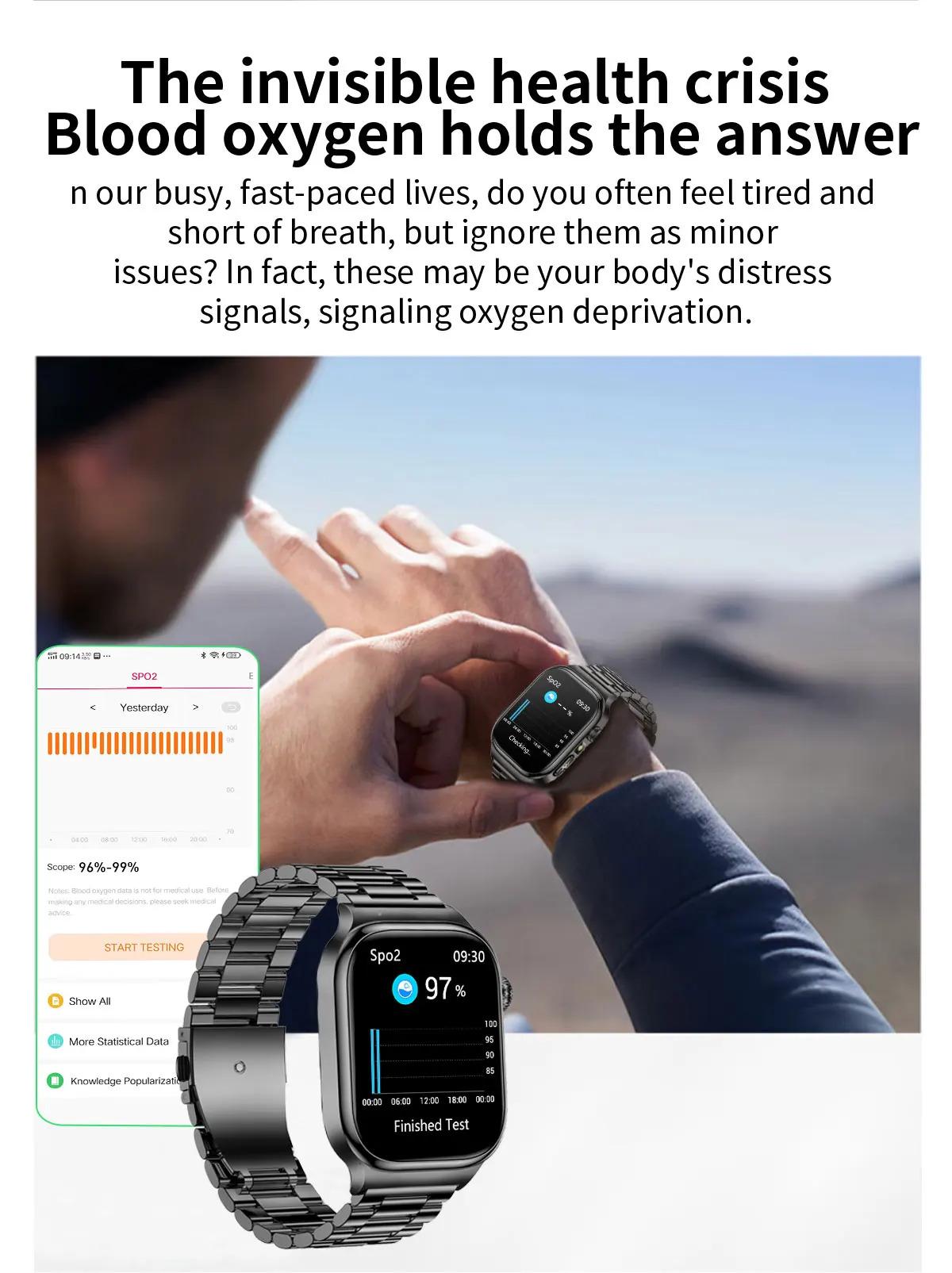 CoolWiz Health Blood Pressure ECG + PPG Monitor Smartwatch for Men — uric acid, blood fat, five organ monitoring, call capability, health tracker, compatible with iOS, suitable for outdoor sports and daily use - gallery
