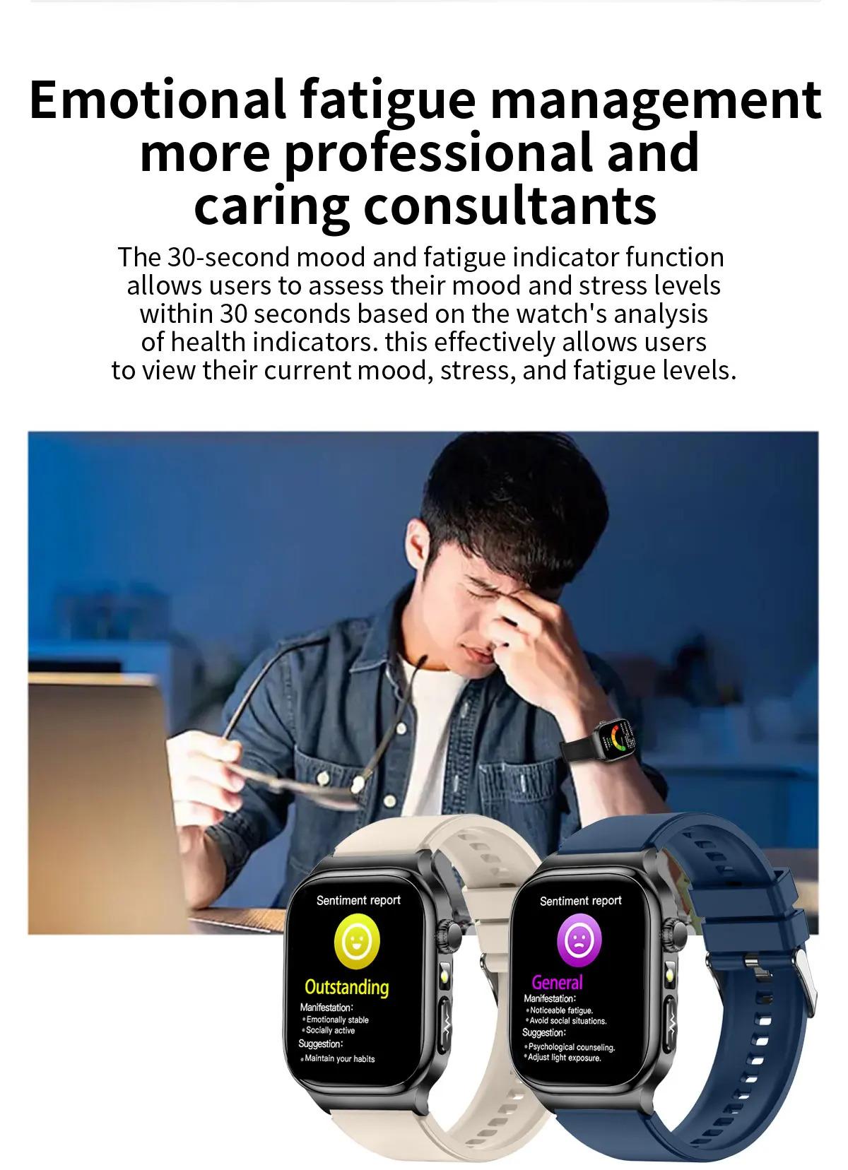 CoolWiz Health Blood Pressure ECG + PPG Monitor Smartwatch for Men — uric acid, blood fat, five organ monitoring, call capability, health tracker, compatible with iOS, suitable for outdoor sports and daily use - gallery