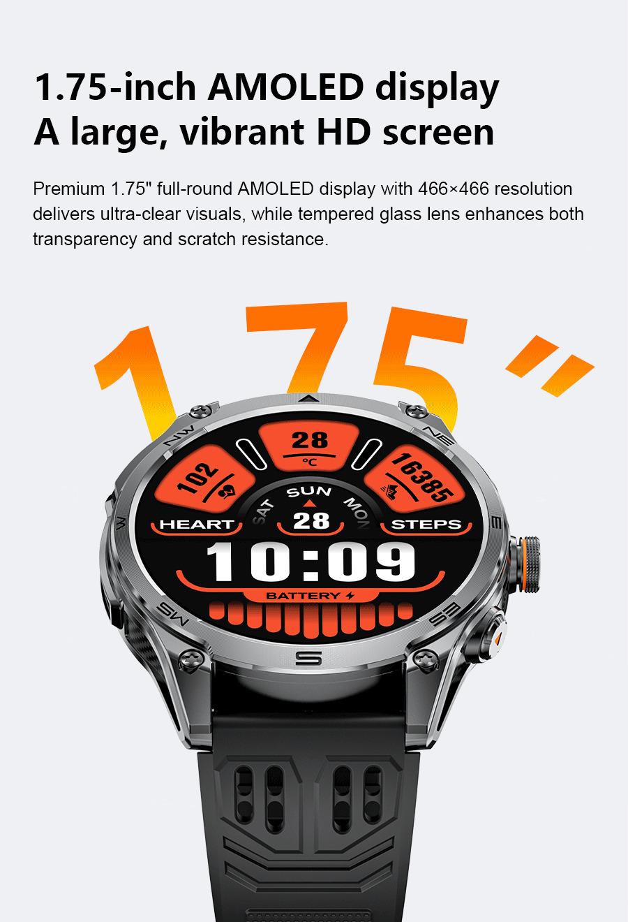 CoolWiz Smart Watch Military Grade with GPS for Men, 1000mAh Battery, 10 ATM Water Resistance, Compass, Blood Pressure Monitor, Call Function, Sports Smart Watch for Outdoor Activities and Everyday Use - gallery