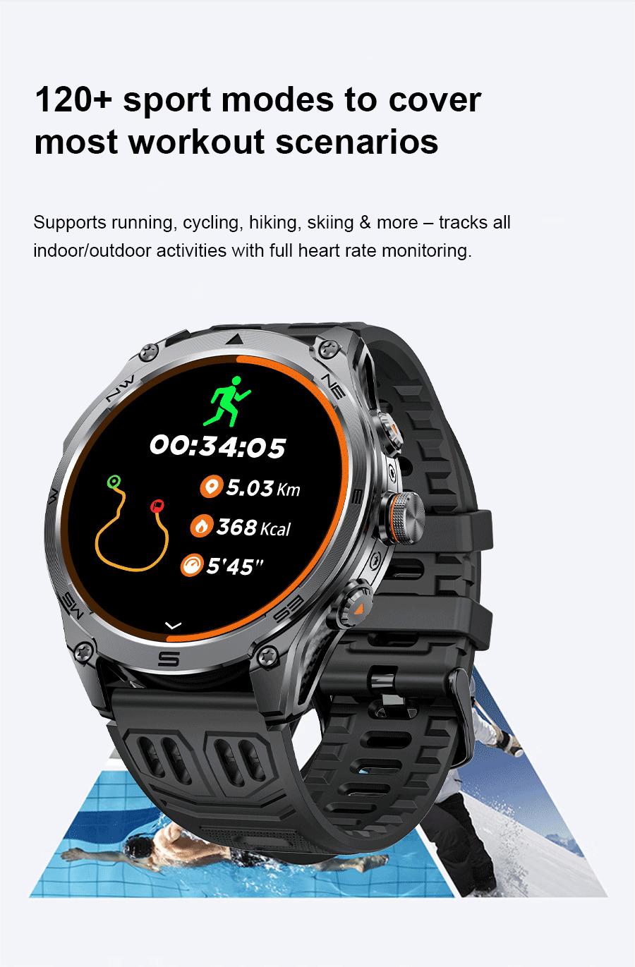 CoolWiz Smart Watch Military Grade with GPS for Men, 1000mAh Battery, 10 ATM Water Resistance, Compass, Blood Pressure Monitor, Call Function, Sports Smart Watch for Outdoor Activities and Everyday Use - gallery