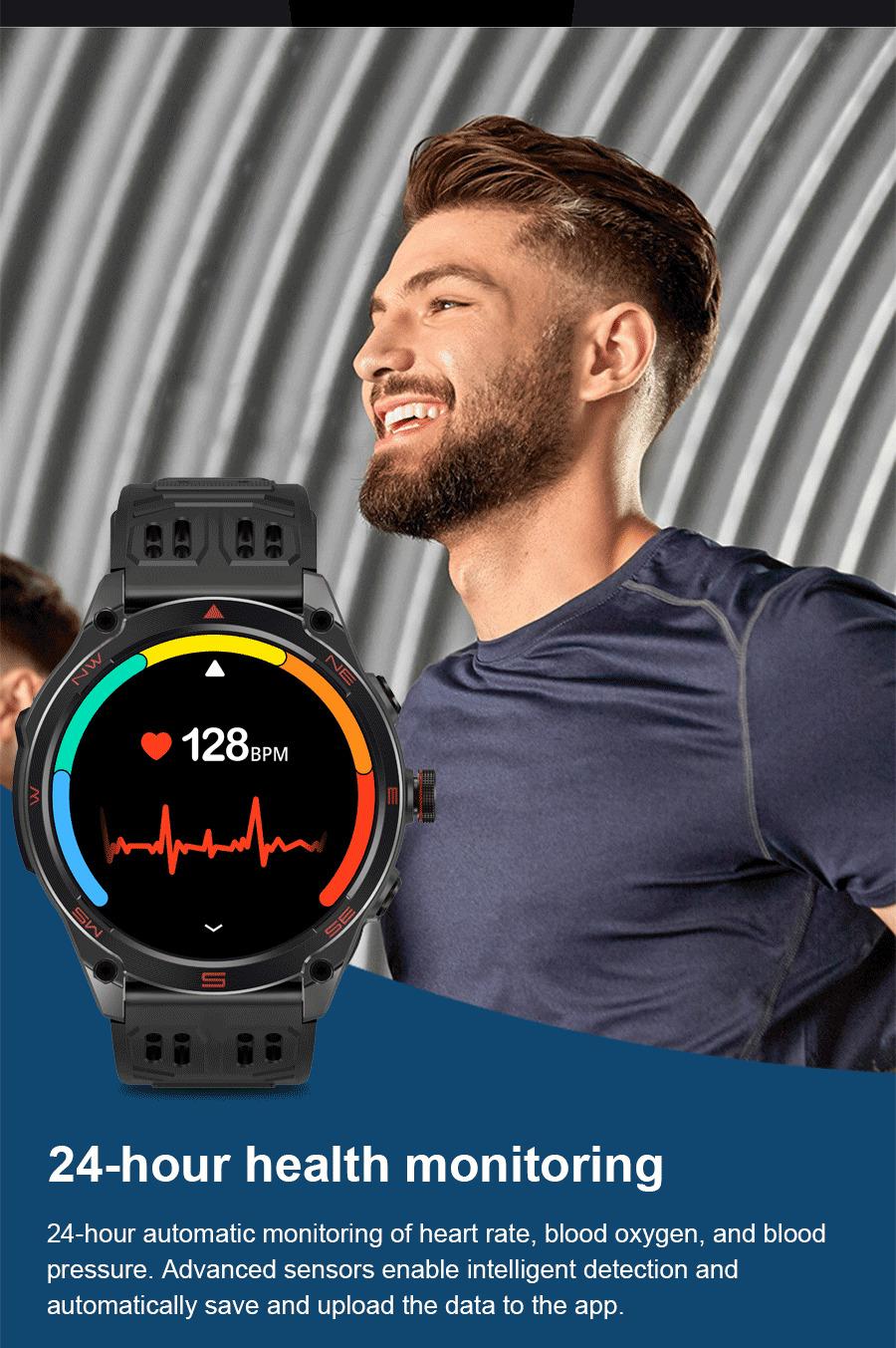 CoolWiz Smart Watch Military Grade with GPS for Men, 1000mAh Battery, 10 ATM Water Resistance, Compass, Blood Pressure Monitor, Call Function, Sports Smart Watch for Outdoor Activities and Everyday Use - gallery