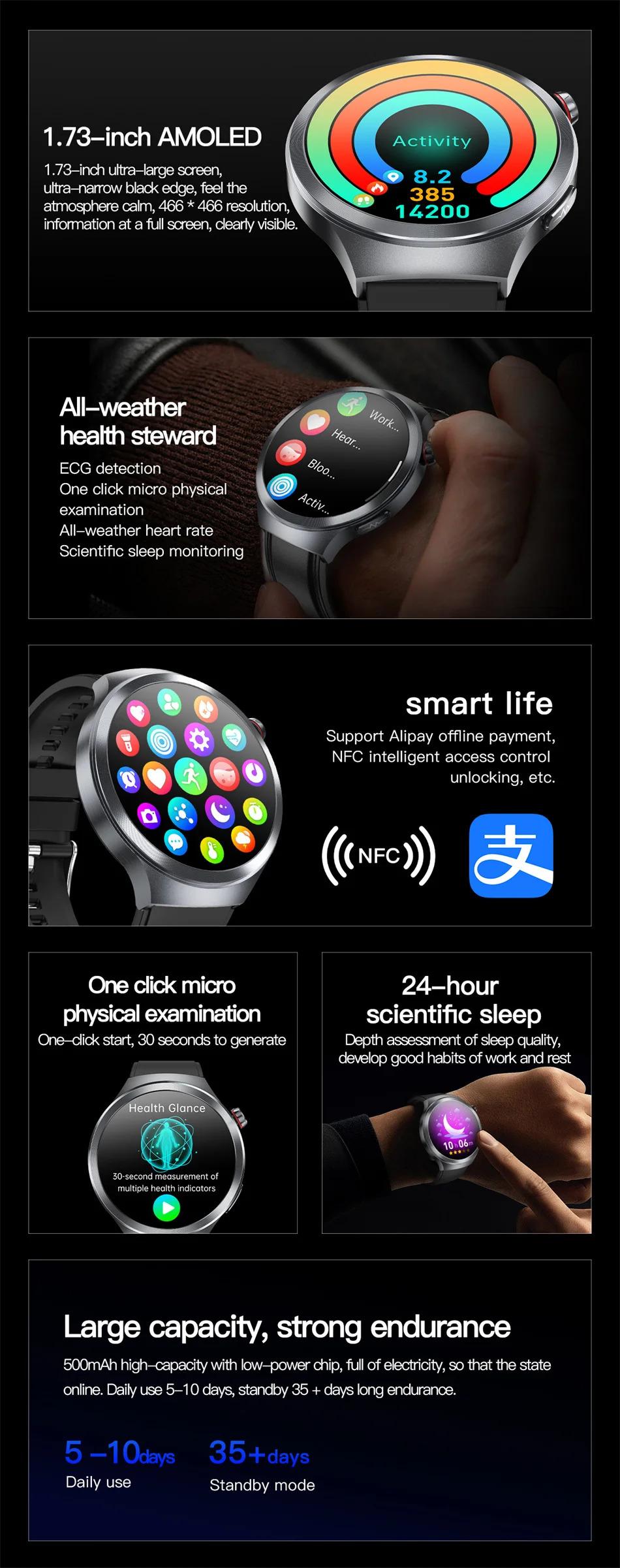CoolWiz Smart Watch for Body Composition, Blood Pressure, NFC ECG + PPG, Body Temperature, Uric Acid, Lipids, Call Function; Waterproof Smart Watch for Men, suitable for outdoor sports and daily use - gallery