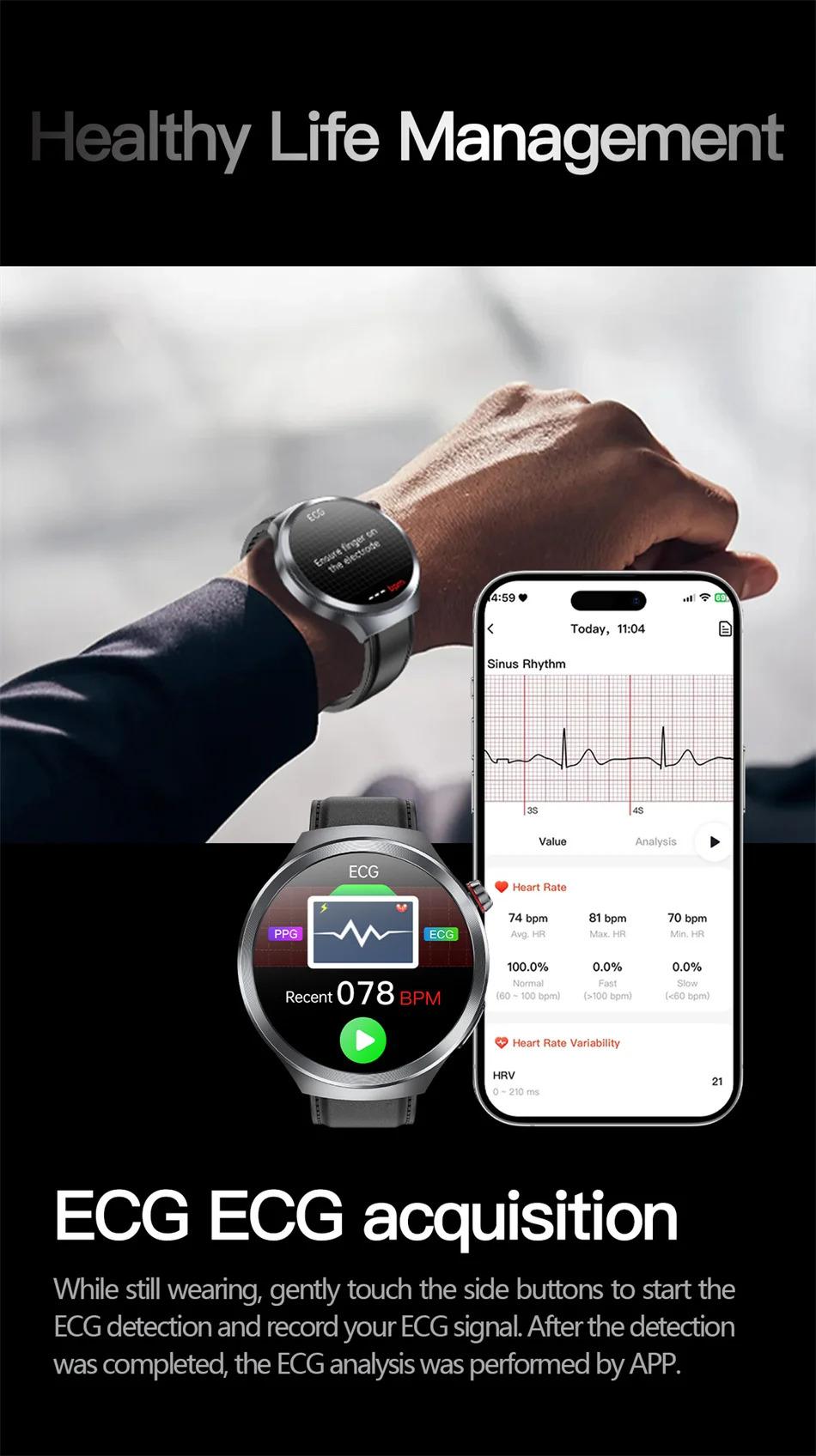 CoolWiz Smart Watch for Body Composition, Blood Pressure, NFC ECG + PPG, Body Temperature, Uric Acid, Lipids, Call Function; Waterproof Smart Watch for Men, suitable for outdoor sports and daily use - gallery