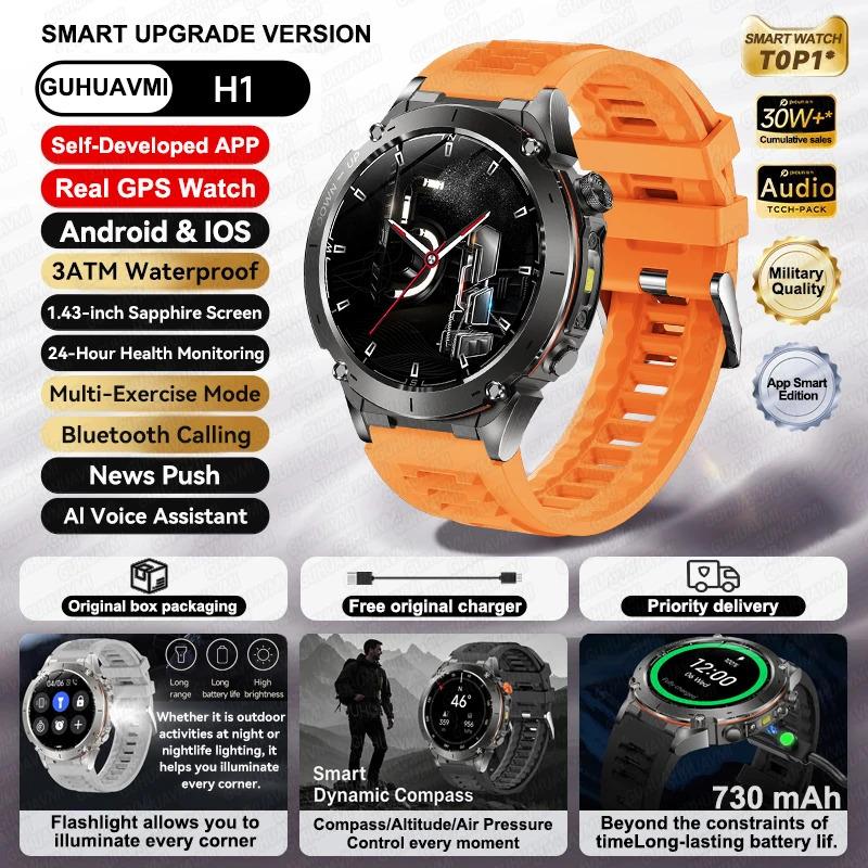 CoolWiz New Outdoor Military Smart Watch for Men with GPS, 3 ATM water resistance, AMOLED sports mode, 730 mAh battery, compass; fitness smartwatch for daily outdoor sports use - gallery