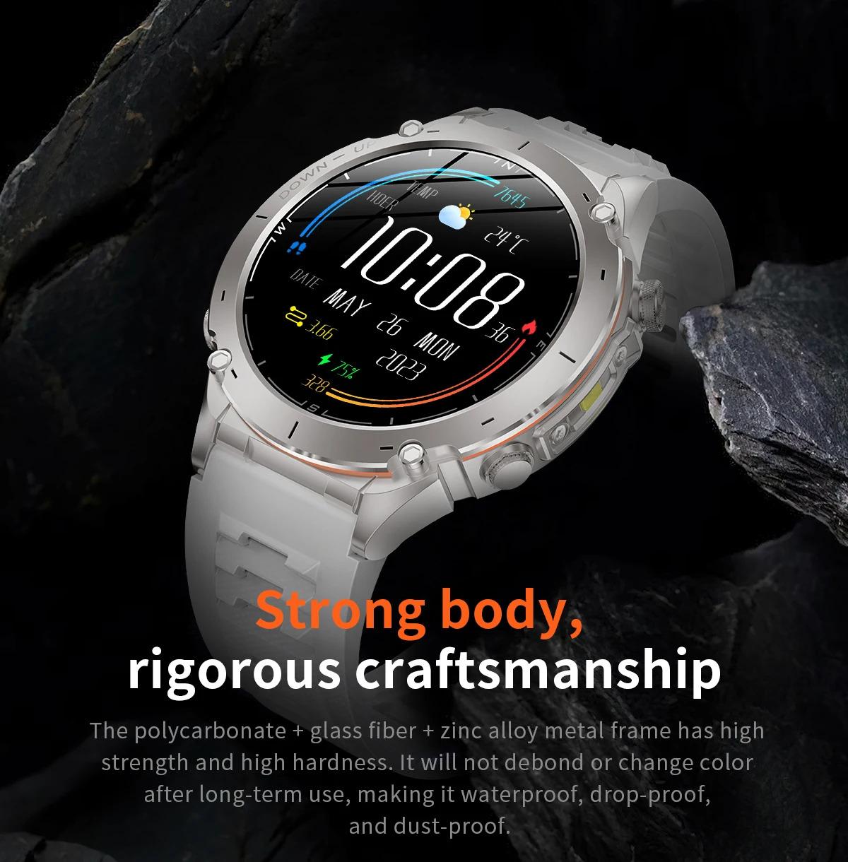 CoolWiz New Outdoor Military Smart Watch for Men with GPS, 3 ATM water resistance, AMOLED sports mode, 730 mAh battery, compass; fitness smartwatch for daily outdoor sports use - gallery