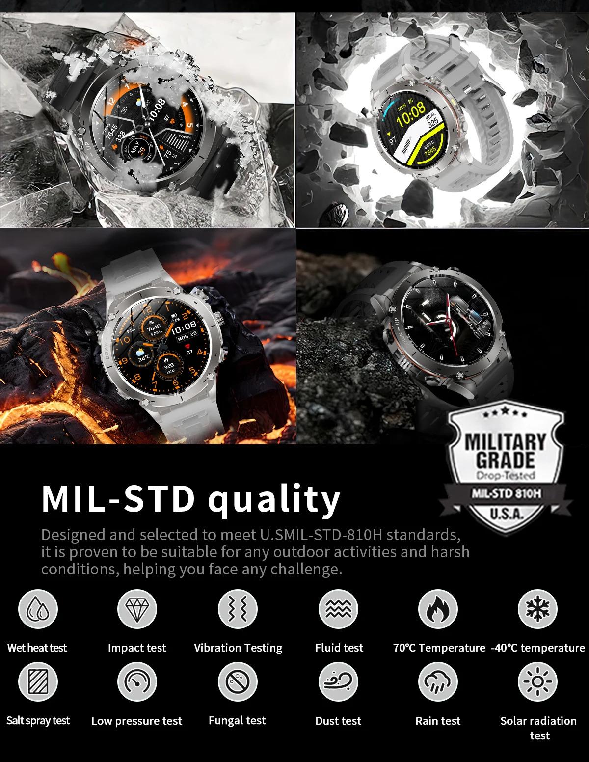 CoolWiz New Outdoor Military Smart Watch for Men with GPS, 3 ATM water resistance, AMOLED sports mode, 730 mAh battery, compass; fitness smartwatch for daily outdoor sports use - gallery