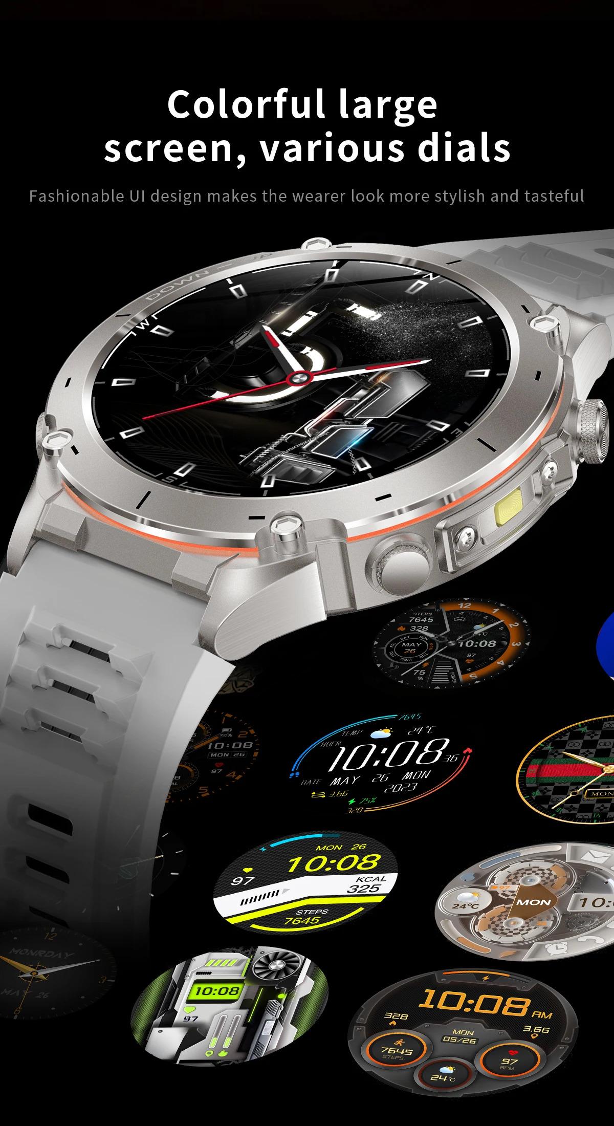 CoolWiz New Outdoor Military Smart Watch for Men with GPS, 3 ATM water resistance, AMOLED sports mode, 730 mAh battery, compass; fitness smartwatch for daily outdoor sports use - gallery