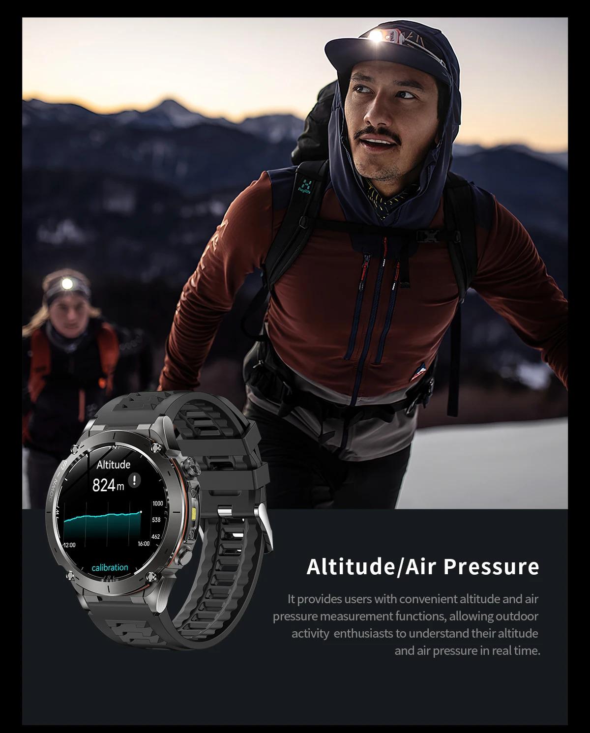 CoolWiz New Outdoor Military Smart Watch for Men with GPS, 3 ATM water resistance, AMOLED sports mode, 730 mAh battery, compass; fitness smartwatch for daily outdoor sports use - gallery