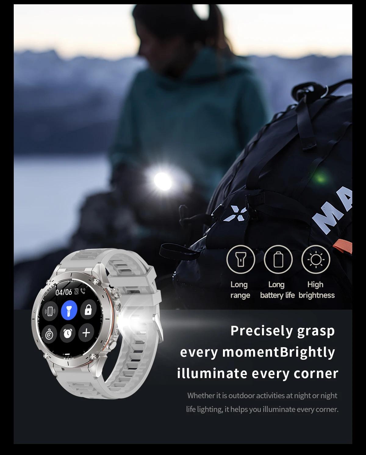 CoolWiz New Outdoor Military Smart Watch for Men with GPS, 3 ATM water resistance, AMOLED sports mode, 730 mAh battery, compass; fitness smartwatch for daily outdoor sports use - gallery