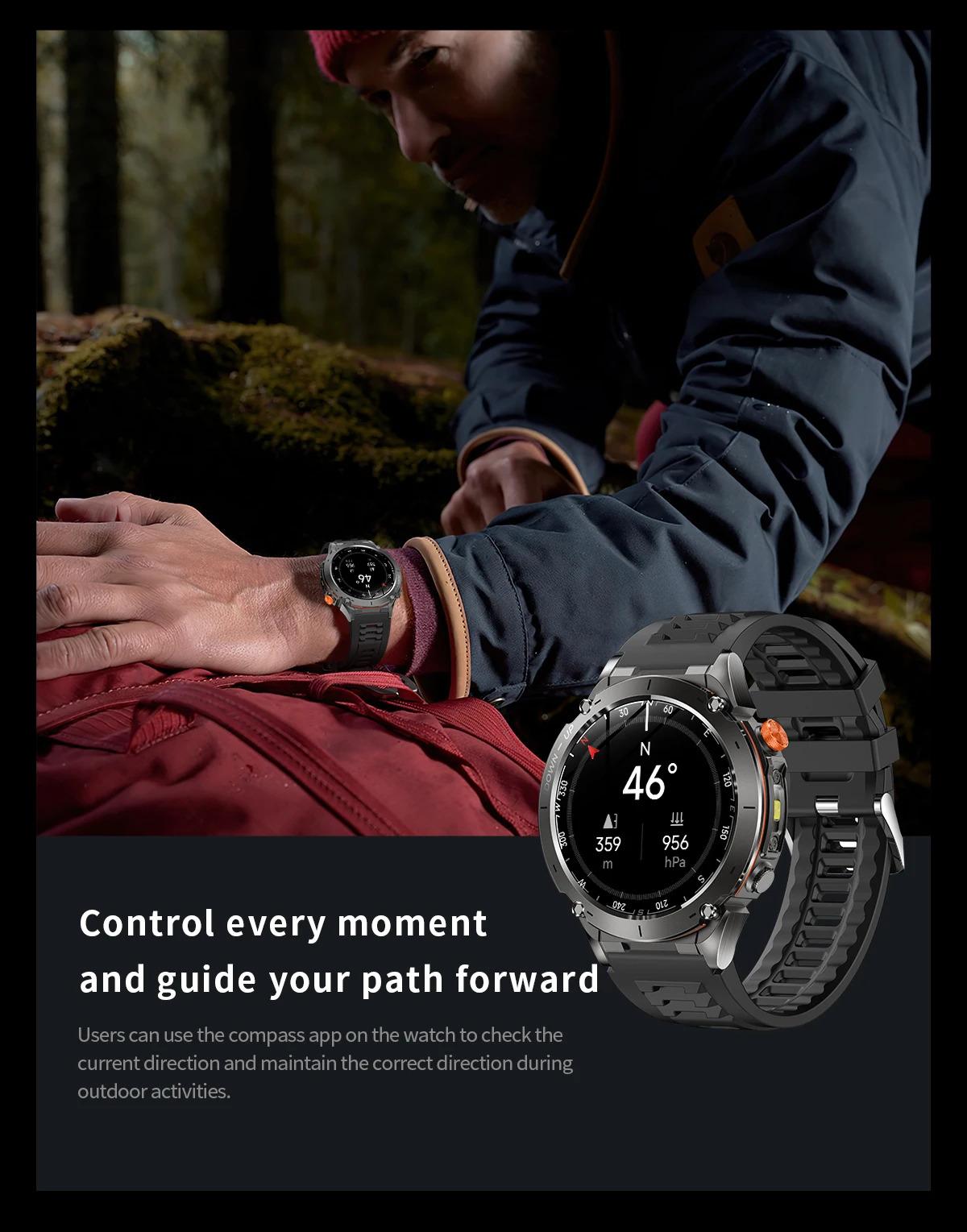 CoolWiz New Outdoor Military Smart Watch for Men with GPS, 3 ATM water resistance, AMOLED sports mode, 730 mAh battery, compass; fitness smartwatch for daily outdoor sports use - gallery