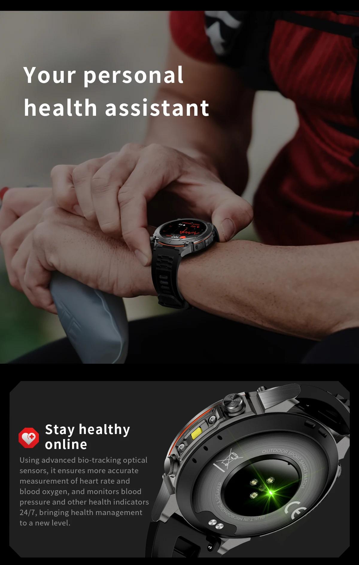 CoolWiz New Outdoor Military Smart Watch for Men with GPS, 3 ATM water resistance, AMOLED sports mode, 730 mAh battery, compass; fitness smartwatch for daily outdoor sports use - gallery