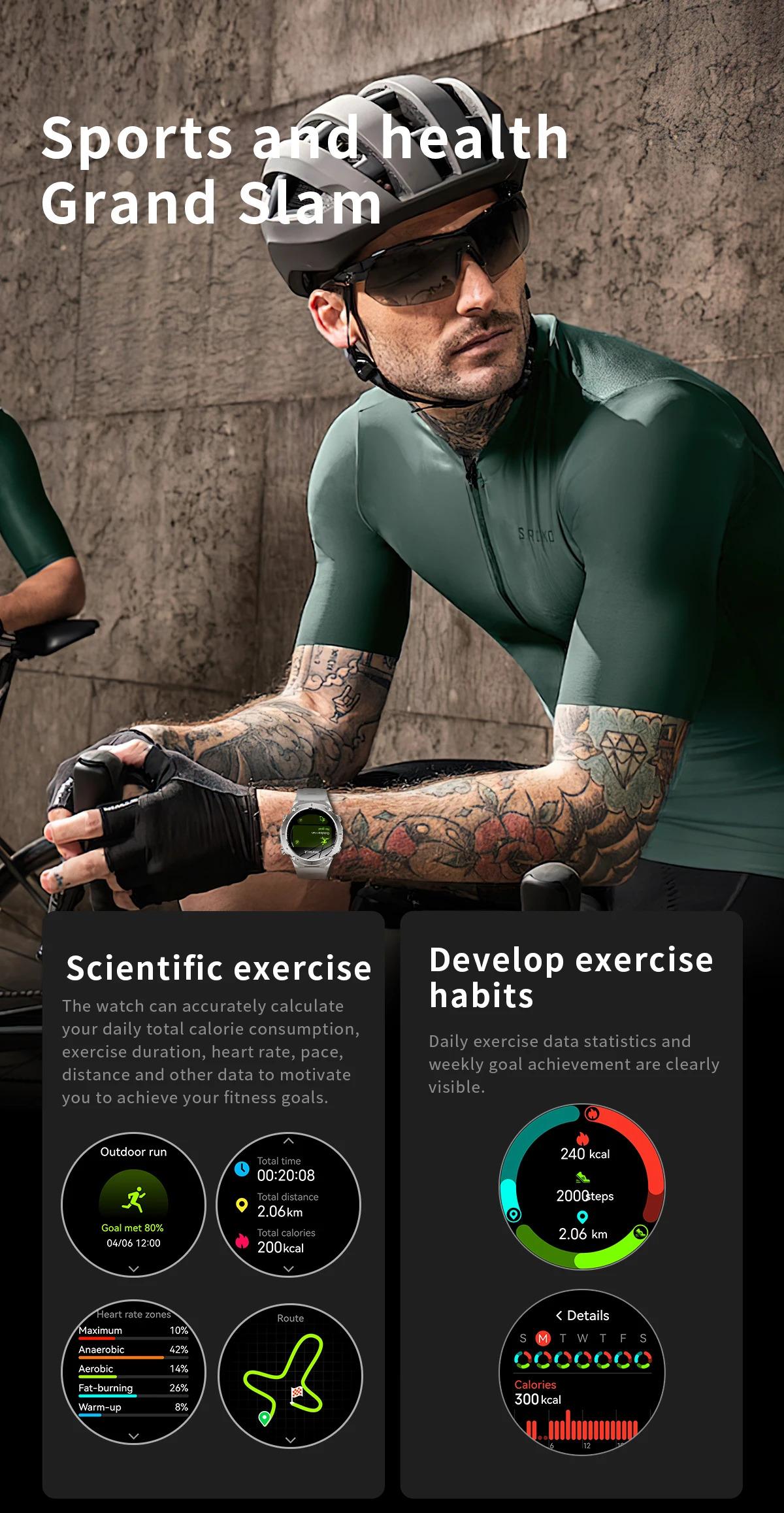 CoolWiz New Outdoor Military Smart Watch for Men with GPS, 3 ATM water resistance, AMOLED sports mode, 730 mAh battery, compass; fitness smartwatch for daily outdoor sports use - gallery