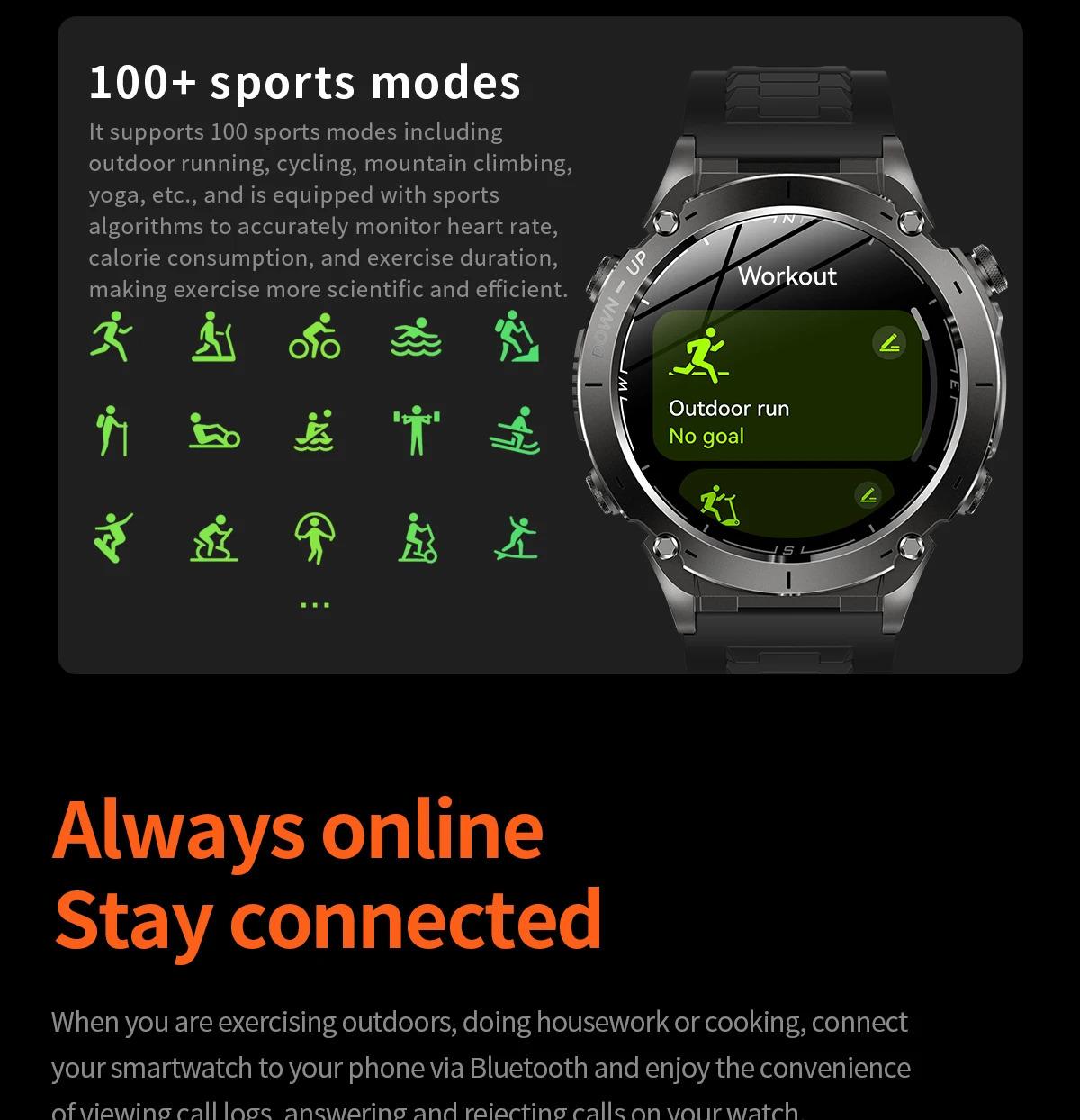 CoolWiz New Outdoor Military Smart Watch for Men with GPS, 3 ATM water resistance, AMOLED sports mode, 730 mAh battery, compass; fitness smartwatch for daily outdoor sports use - gallery