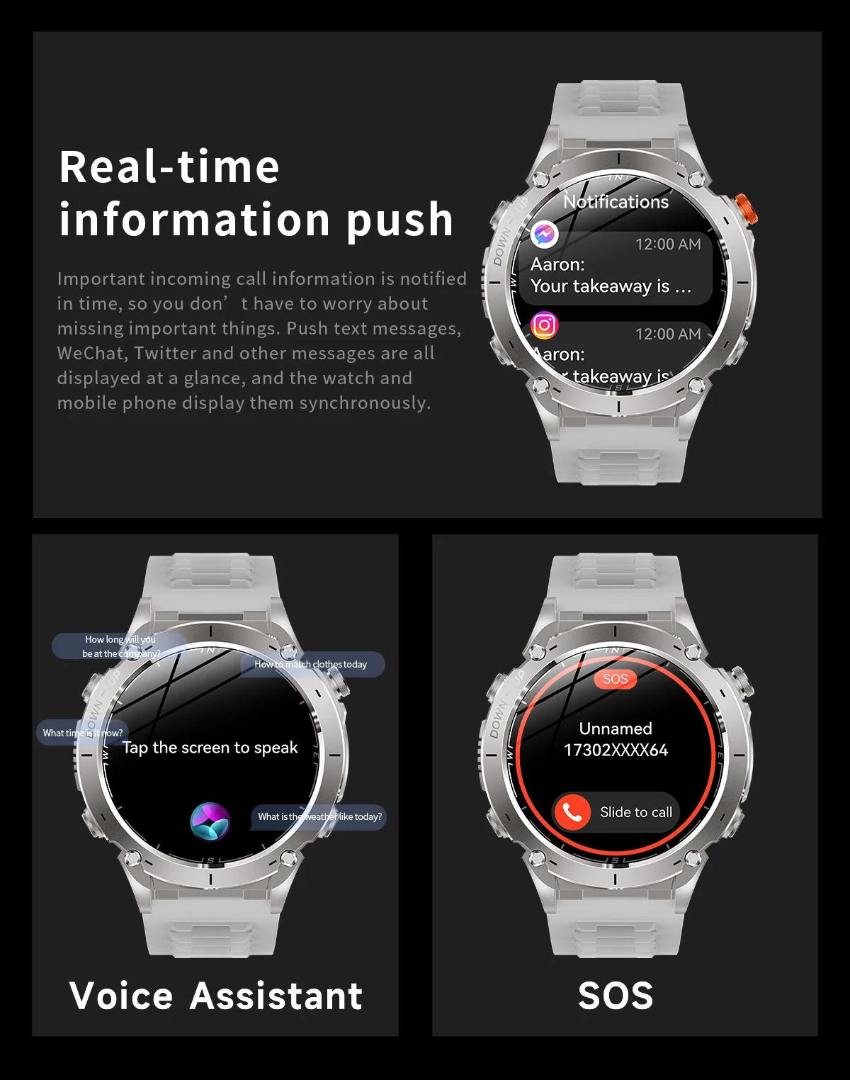 CoolWiz New Outdoor Military Smart Watch for Men with GPS, 3 ATM water resistance, AMOLED sports mode, 730 mAh battery, compass; fitness smartwatch for daily outdoor sports use - gallery