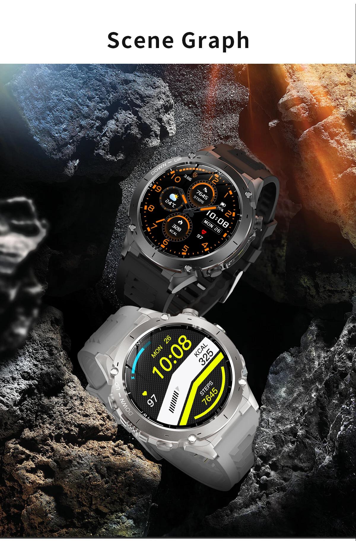 CoolWiz New Outdoor Military Smart Watch for Men with GPS, 3 ATM water resistance, AMOLED sports mode, 730 mAh battery, compass; fitness smartwatch for daily outdoor sports use - gallery
