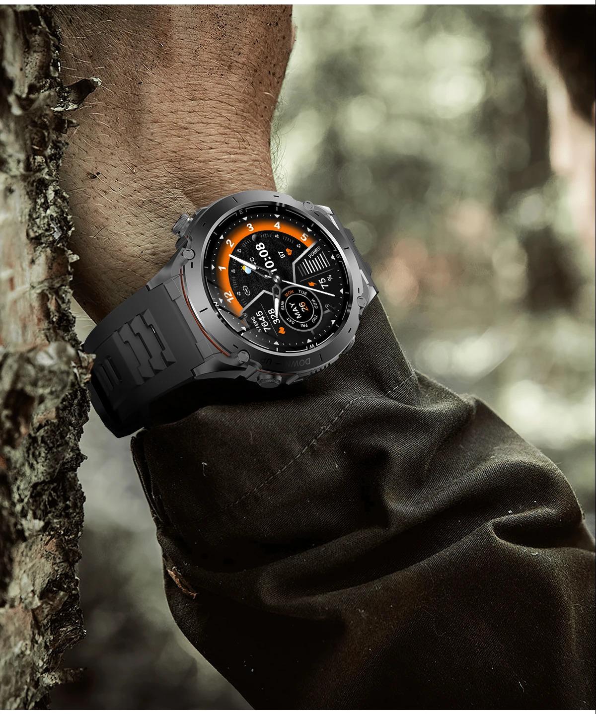CoolWiz New Outdoor Military Smart Watch for Men with GPS, 3 ATM water resistance, AMOLED sports mode, 730 mAh battery, compass; fitness smartwatch for daily outdoor sports use - gallery