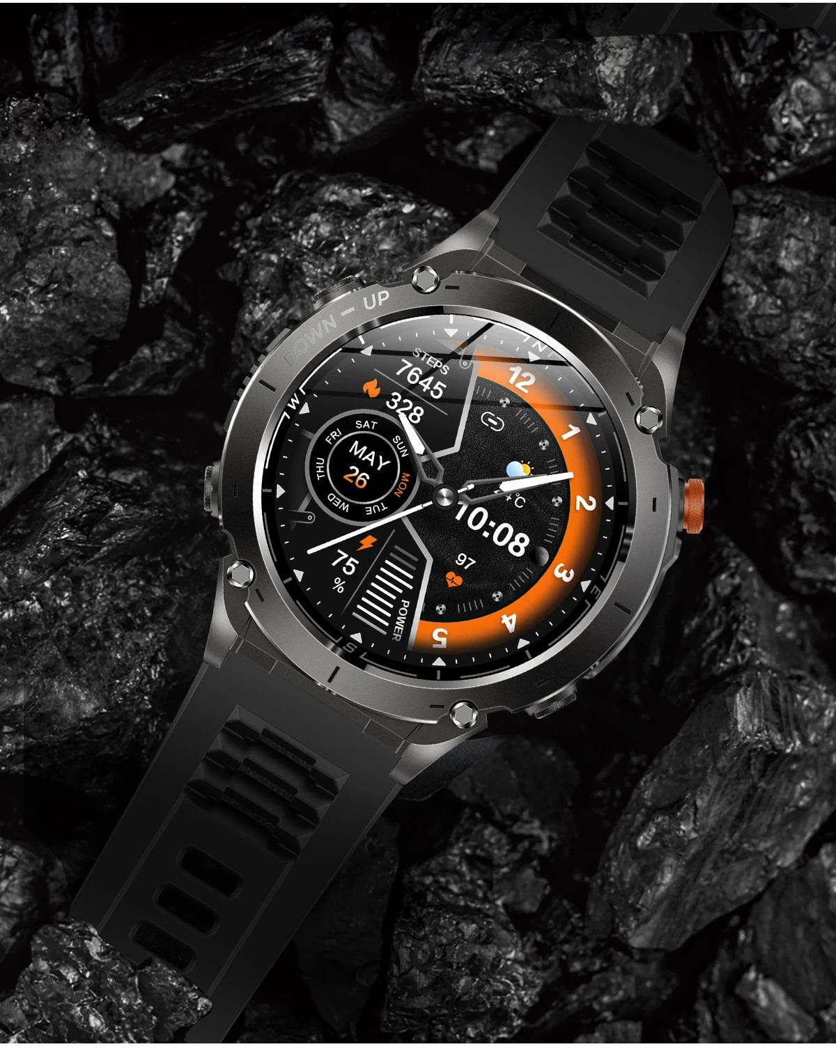 CoolWiz New Outdoor Military Smart Watch for Men with GPS, 3 ATM water resistance, AMOLED sports mode, 730 mAh battery, compass; fitness smartwatch for daily outdoor sports use - gallery