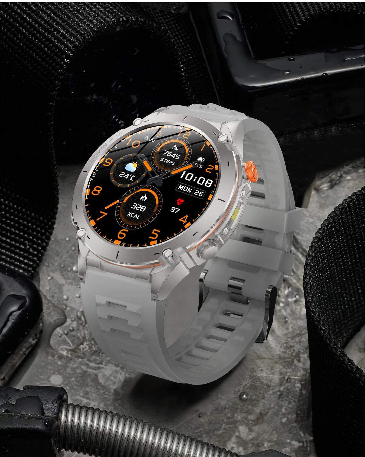 CoolWiz New Outdoor Military Smart Watch for Men with GPS, 3 ATM water resistance, AMOLED sports mode, 730 mAh battery, compass; fitness smartwatch for daily outdoor sports use - gallery