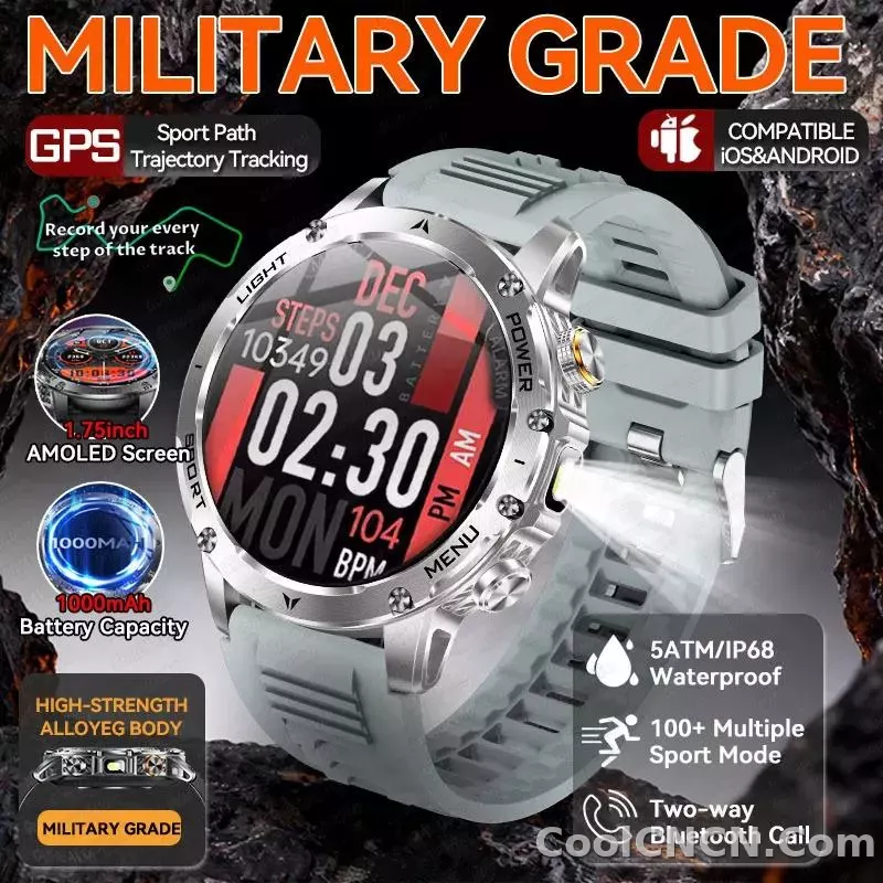 CoolWiz Original T Rex 3 Ultra Military GPS smartwatch with trajectory tracking and compass, 1000 mAh battery, 5 ATM water resistance; smart sports watch for men and women, suitable for outdoor sports and everyday use - detail