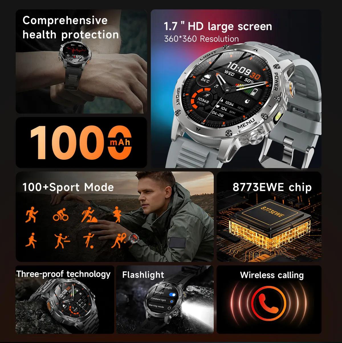 CoolWiz Original T Rex 3 Ultra Military GPS smartwatch with trajectory tracking and compass, 1000 mAh battery, 5 ATM water resistance; smart sports watch for men and women, suitable for outdoor sports and everyday use - gallery