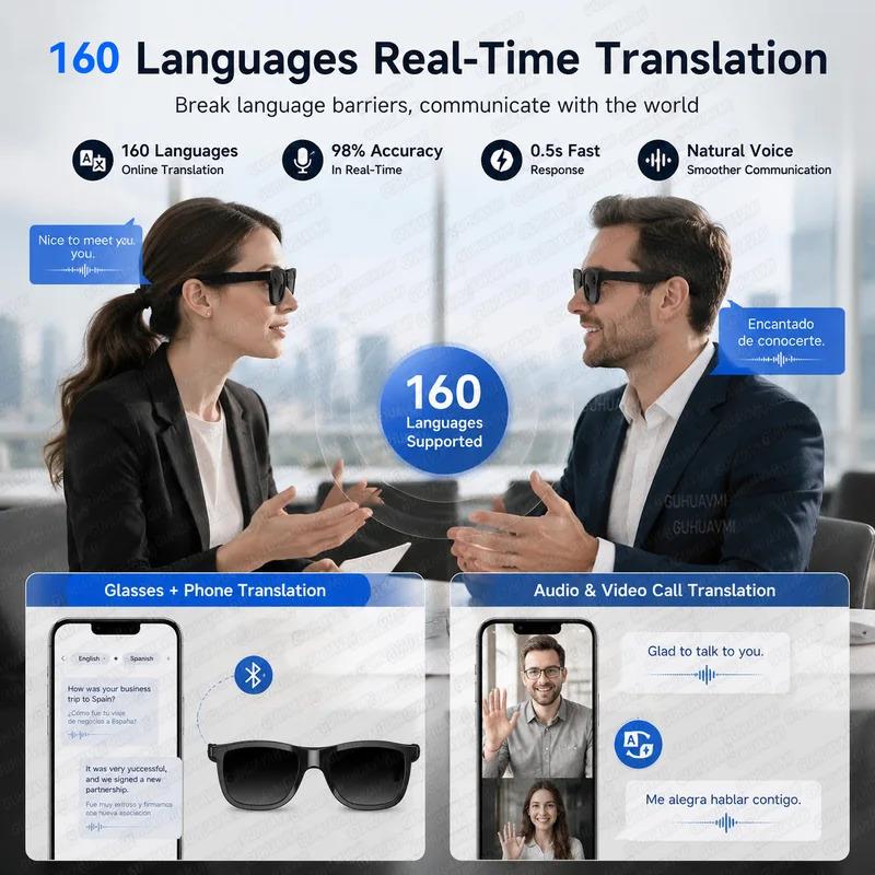 CoolWiz Smart Glasses — Touch Control, Electrochromic AI, Male/Female Options, AI Voice (ChatGPT), Supports 164+ Languages for Video Calls and Translation, Waterproof, Suitable for Outdoor Sports and Daily Use - gallery
