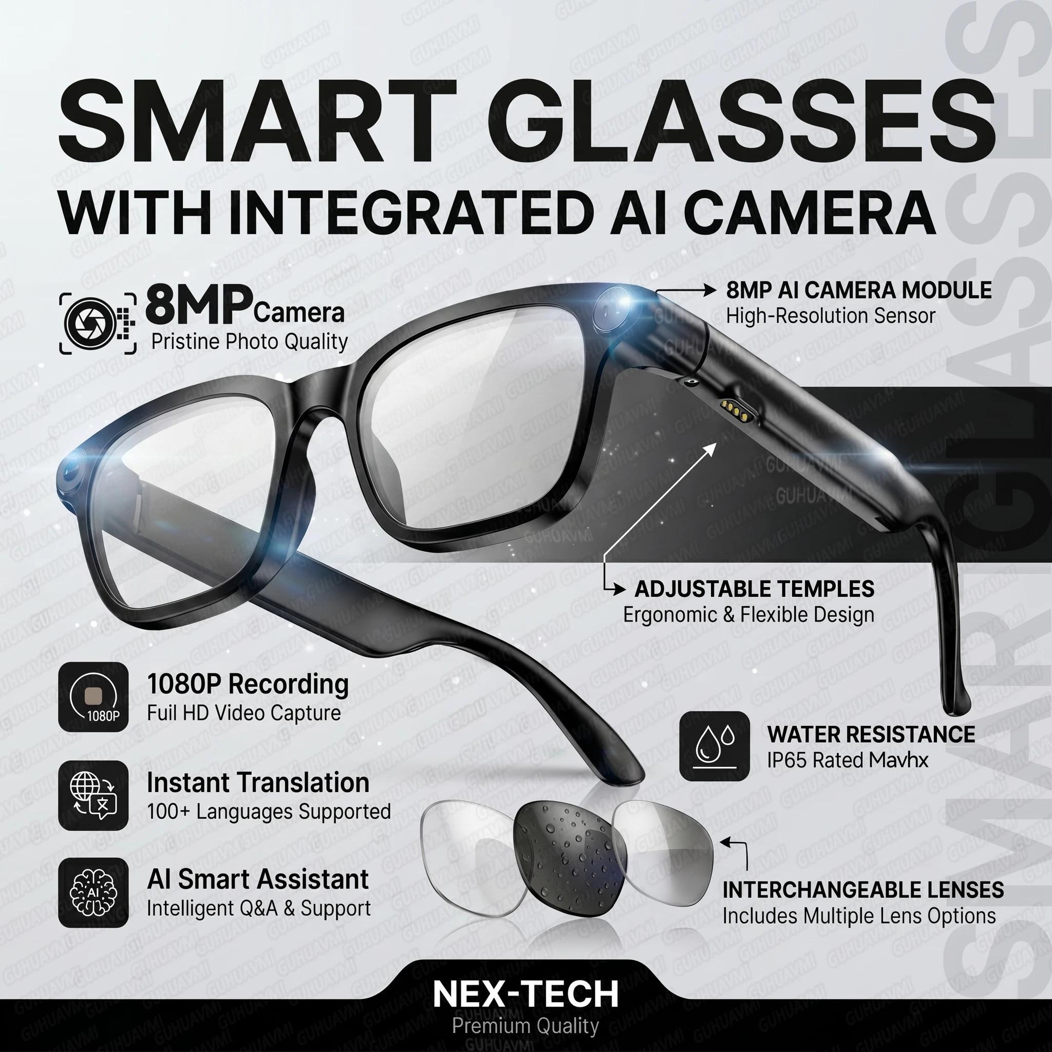 CoolWiz Smart Sports Glasses for Men – New Business Model, 8MP Camera, Anti-Shake, 100+ Language Translations via ChatGPT AI Assistant, POV Video Glasses, AI Glasses for Outdoor Sports and Daily Use - gallery