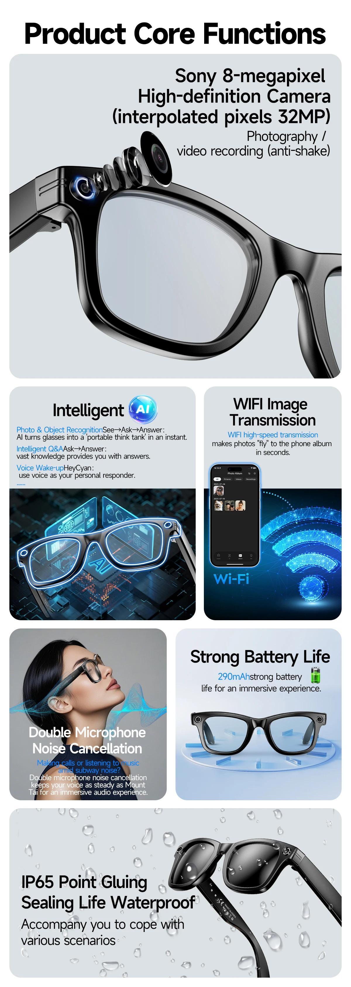 New CoolWiz Smart Glasses (4K Ultra HD) for learning and travel, featuring an 8MP AI camera that captures photos and records video, supports AI transmission and calls—ideal for outdoor sports and everyday use. - gallery