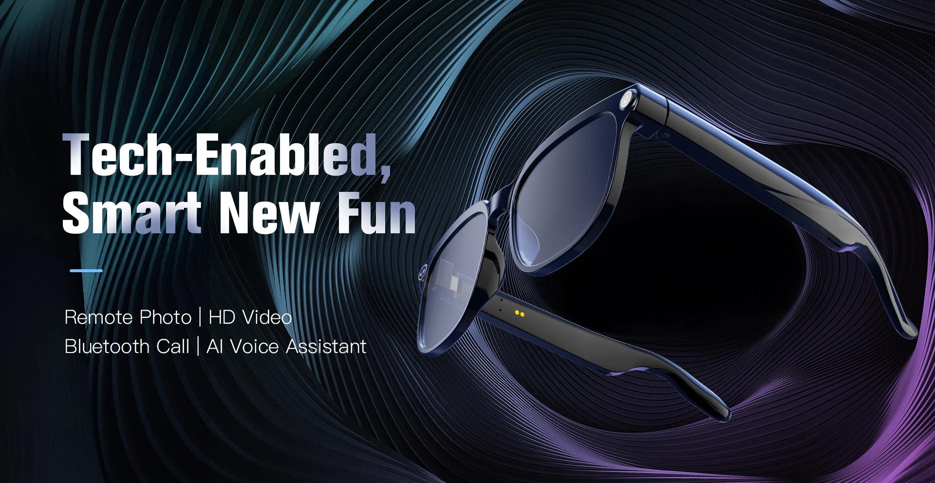 CoolWiz AI Smart Glasses for New Vlog, 1080p HD video recording, ChatGPT call support, Bluetooth calling, 100+ music players, translation features, black glasses for men, suitable for outdoor sports and everyday use - gallery