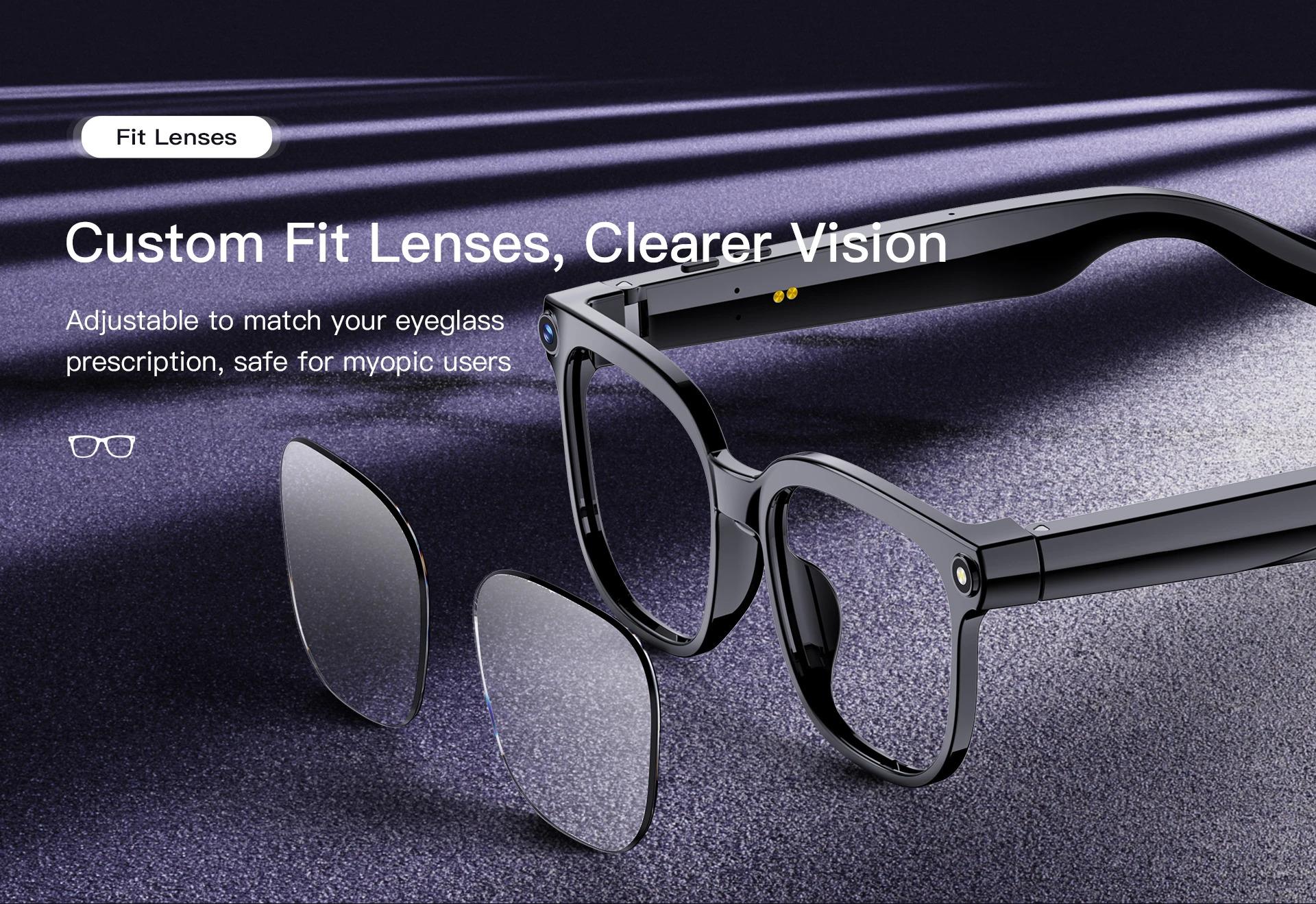 CoolWiz AI Smart Glasses for New Vlog, 1080p HD video recording, ChatGPT call support, Bluetooth calling, 100+ music players, translation features, black glasses for men, suitable for outdoor sports and everyday use - gallery
