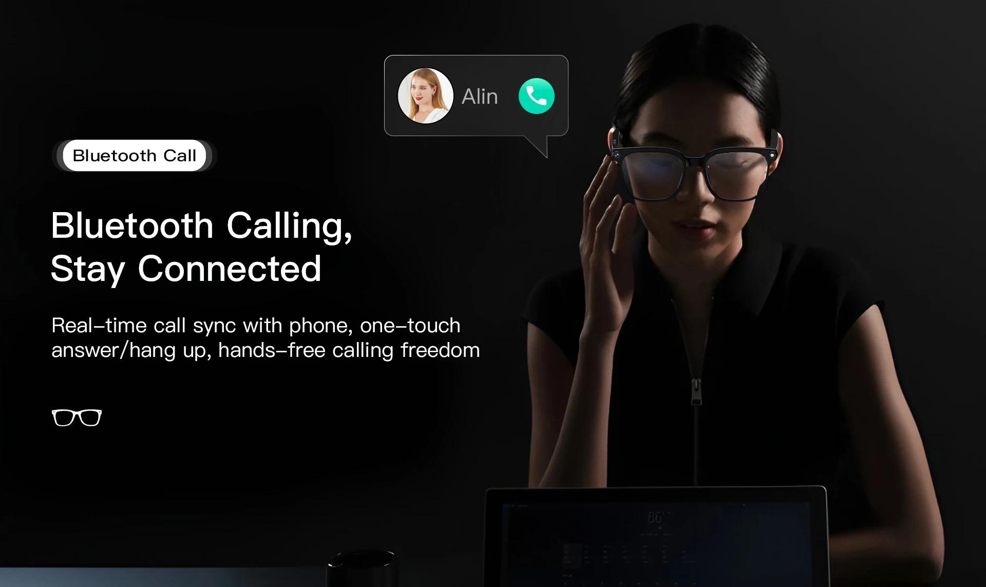 CoolWiz AI Smart Glasses for New Vlog, 1080p HD video recording, ChatGPT call support, Bluetooth calling, 100+ music players, translation features, black glasses for men, suitable for outdoor sports and everyday use - gallery