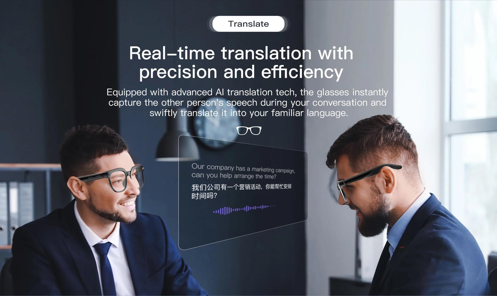 CoolWiz AI Smart Glasses for New Vlog, 1080p HD video recording, ChatGPT call support, Bluetooth calling, 100+ music players, translation features, black glasses for men, suitable for outdoor sports and everyday use - gallery