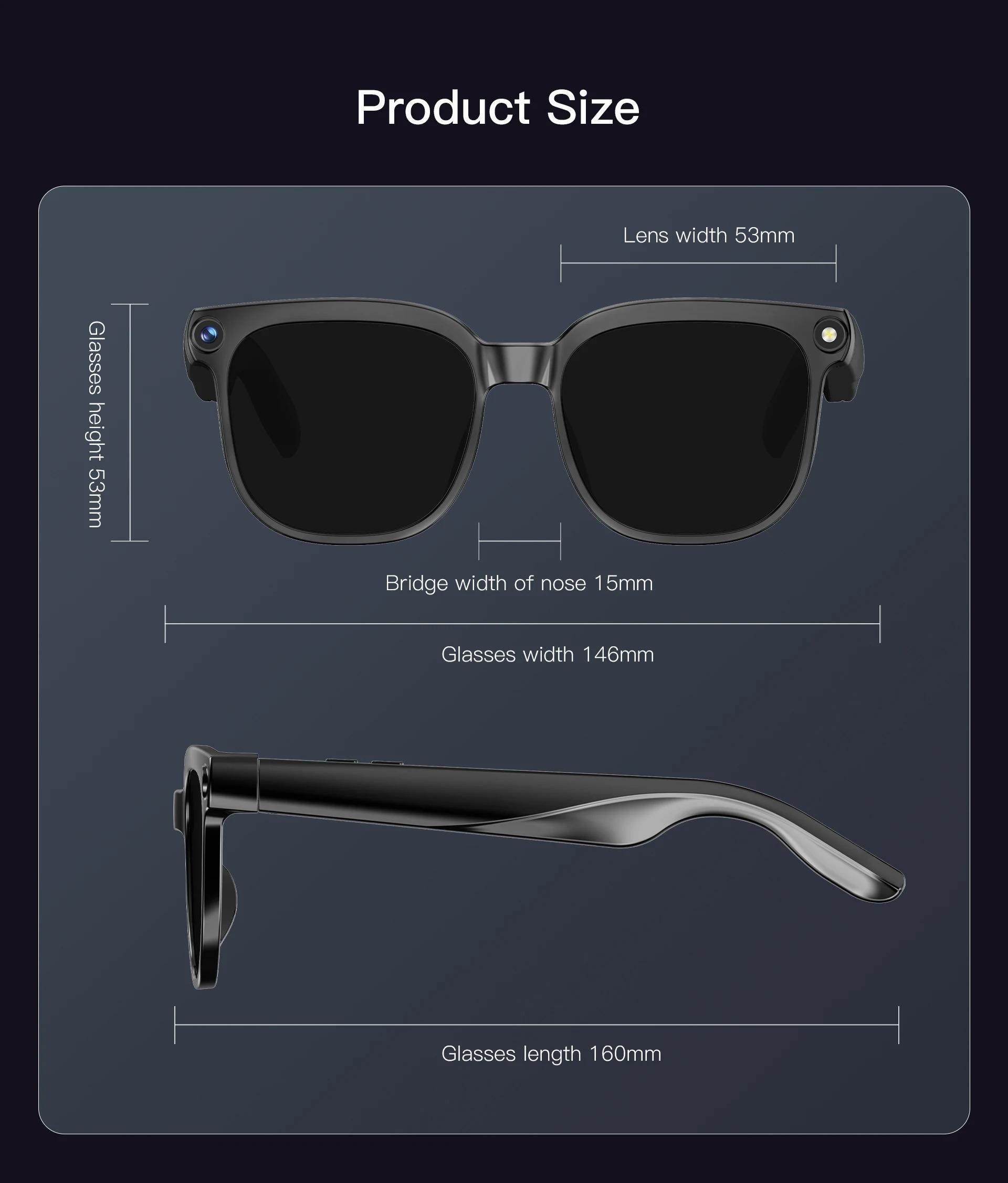 CoolWiz AI Smart Glasses for New Vlog, 1080p HD video recording, ChatGPT call support, Bluetooth calling, 100+ music players, translation features, black glasses for men, suitable for outdoor sports and everyday use - gallery