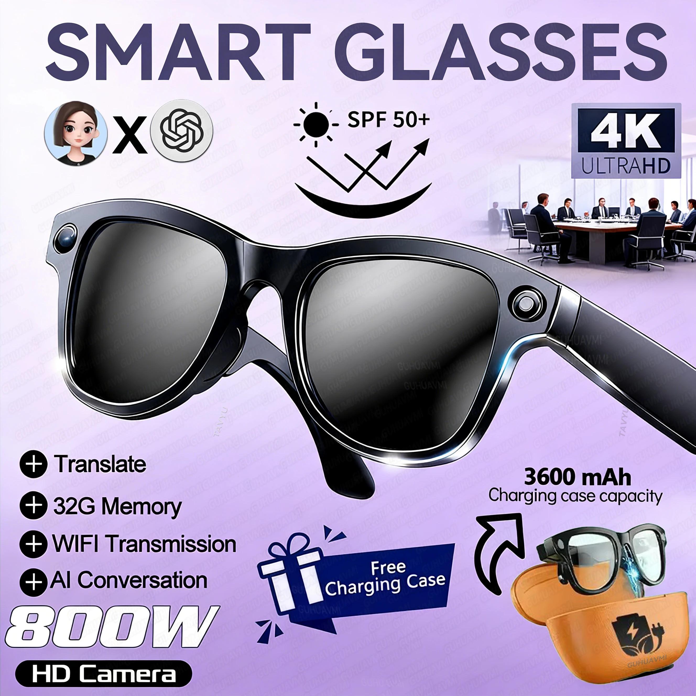 CoolWiz Smart Glasses Baru 3600MAh Pengecas Mudah Alih M02ultra Wanita 800W Kamera AI Terjemahan Rakaman Video Pemain Muzik Cermin Mata Panggilan Lelaki Untuk Sukan Luar Penggunaan Harian - gallery