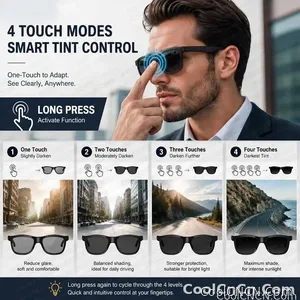 CoolWiz Smart Glasses, 4 Levels Electrochromic — New Business Style for Men, 164+ Translation Languages via ChatGPT, Black Sunglasses, Waterproof, suitable for outdoor sports and everyday use - view 3