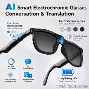 CoolWiz Smart Glasses, 4 Levels Electrochromic — New Business Style for Men, 164+ Translation Languages via ChatGPT, Black Sunglasses, Waterproof, suitable for outdoor sports and everyday use - view 8