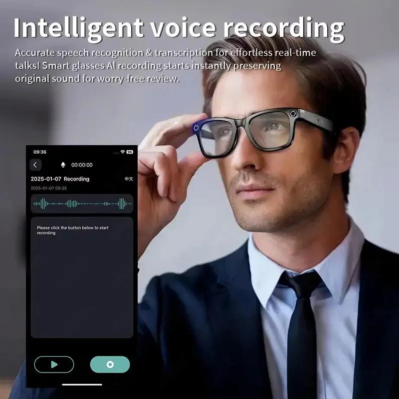 CoolWiz smart glasses with a 1080P video camera, black sunglasses, Bluetooth call translation, music playback, recording, men’s photochromic glasses for outdoor sports and everyday use - gallery