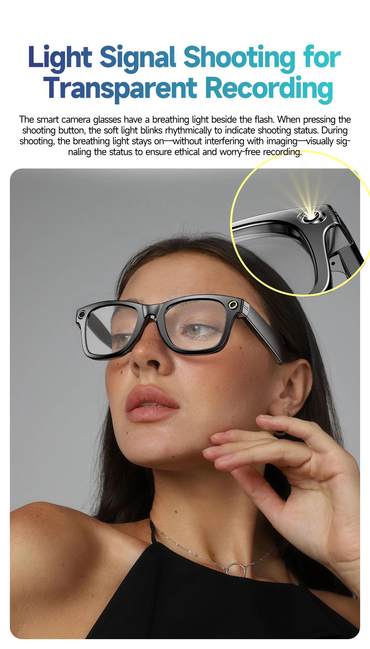 CoolWiz smart glasses with a 1080P video camera, black sunglasses, Bluetooth call translation, music playback, recording, men’s photochromic glasses for outdoor sports and everyday use - gallery