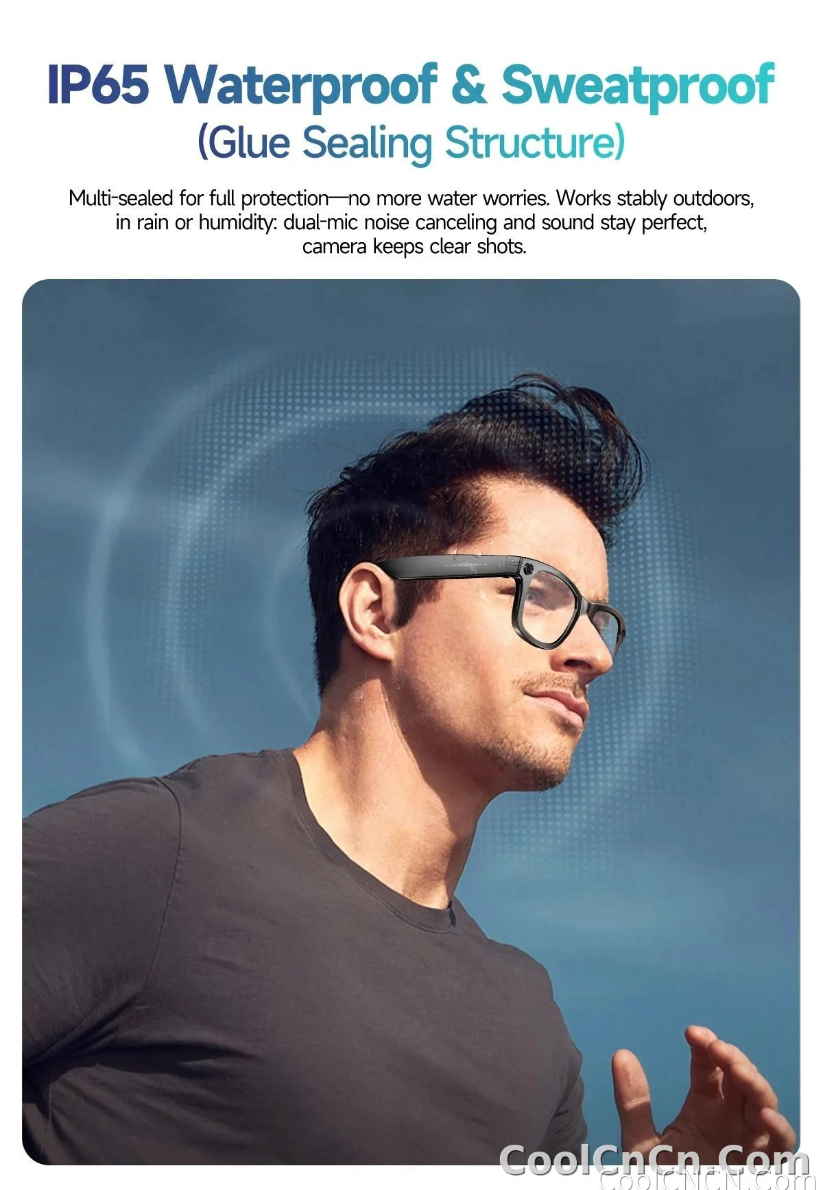CoolWiz smart glasses with a 1080P video camera, black sunglasses, Bluetooth call translation, music playback, recording, men’s photochromic glasses for outdoor sports and everyday use - detail