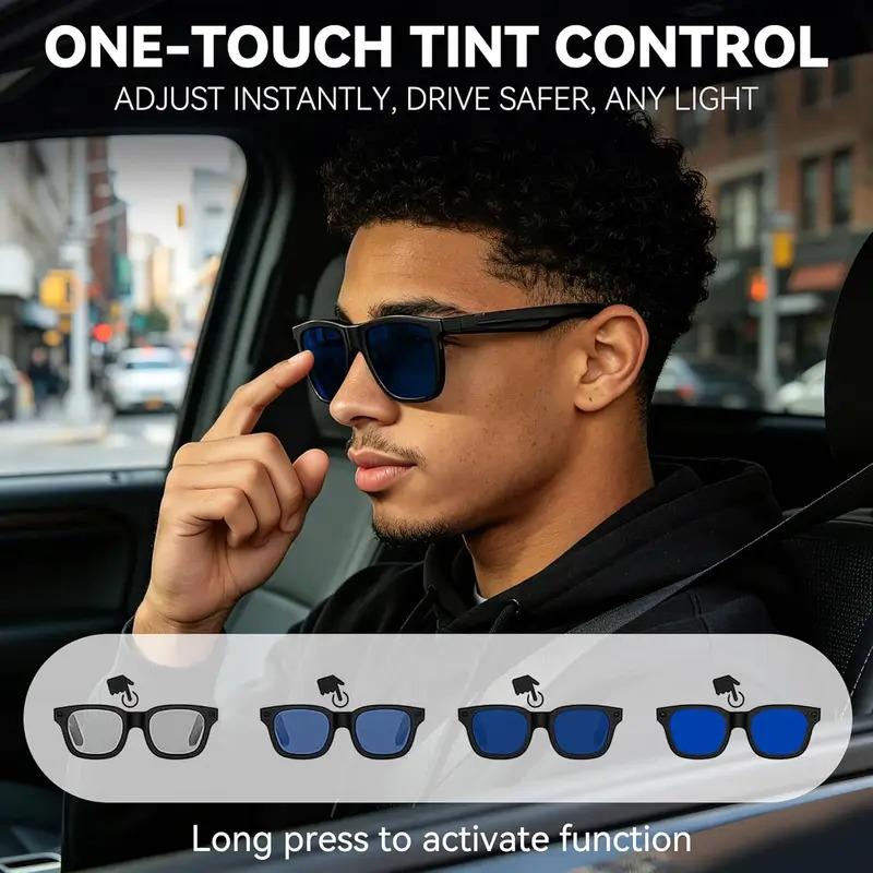 CoolWiz Smart Glasses with Audio, Electrochromic Lenses, Touch Controls, 4 New Speed Levels, 164+ Language Translations, Bluetooth Calling, Blackout Sunglasses, Music, ChatGPT — for outdoor sports and everyday use - gallery