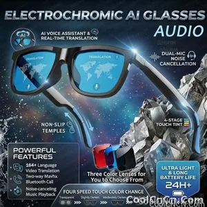 CoolWiz Smart Glasses with Audio, Electrochromic Lenses, Touch Controls, 4 New Speed Levels, 164+ Language Translations, Bluetooth Calling, Blackout Sunglasses, Music, ChatGPT — for outdoor sports and everyday use - view 1