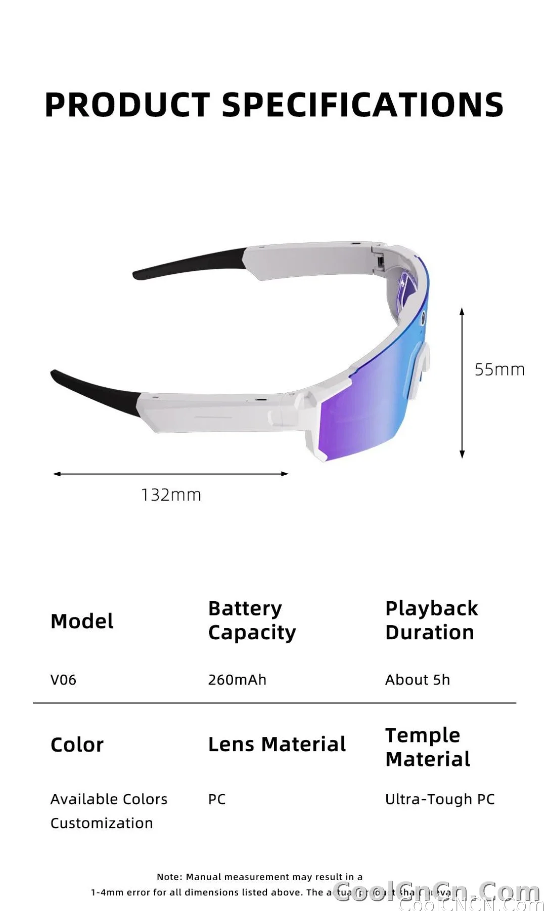 CoolWiz WiFi smart 8MP camera glasses for men, 1080p HD video recording, 32GB storage, polarized sunglasses with AI voice dialogue translation, suitable for sports and outdoor daily use - detail