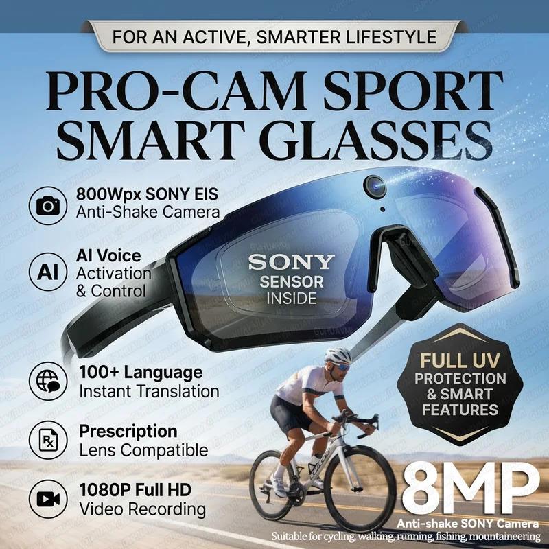 CoolWiz WiFi smart 8MP camera glasses for men, 1080p HD video recording, 32GB storage, polarized sunglasses with AI voice dialogue translation, suitable for sports and outdoor daily use - gallery