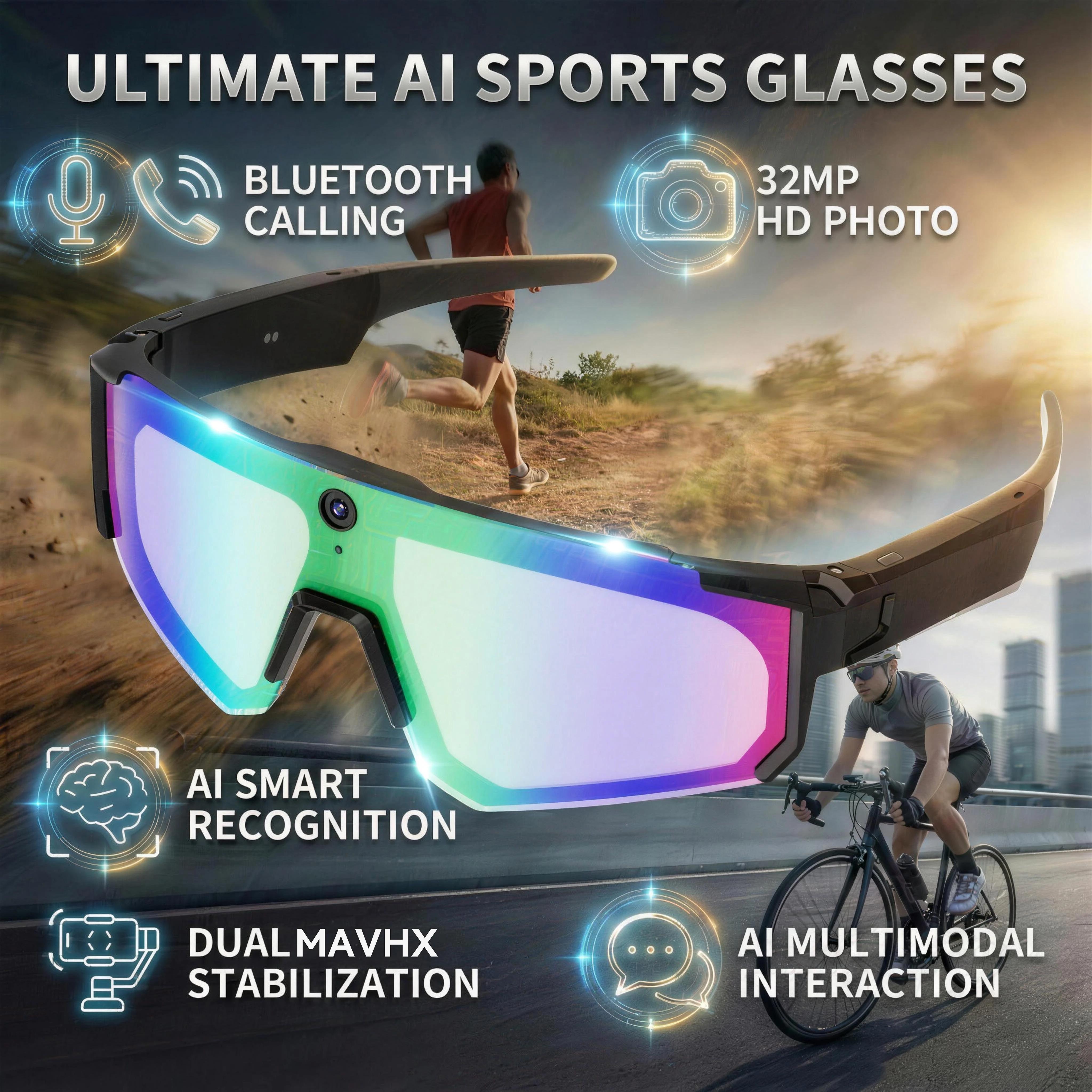CoolWiz WiFi smart 8MP camera glasses for men, 1080p HD video recording, 32GB storage, polarized sunglasses with AI voice dialogue translation, suitable for sports and outdoor daily use - gallery