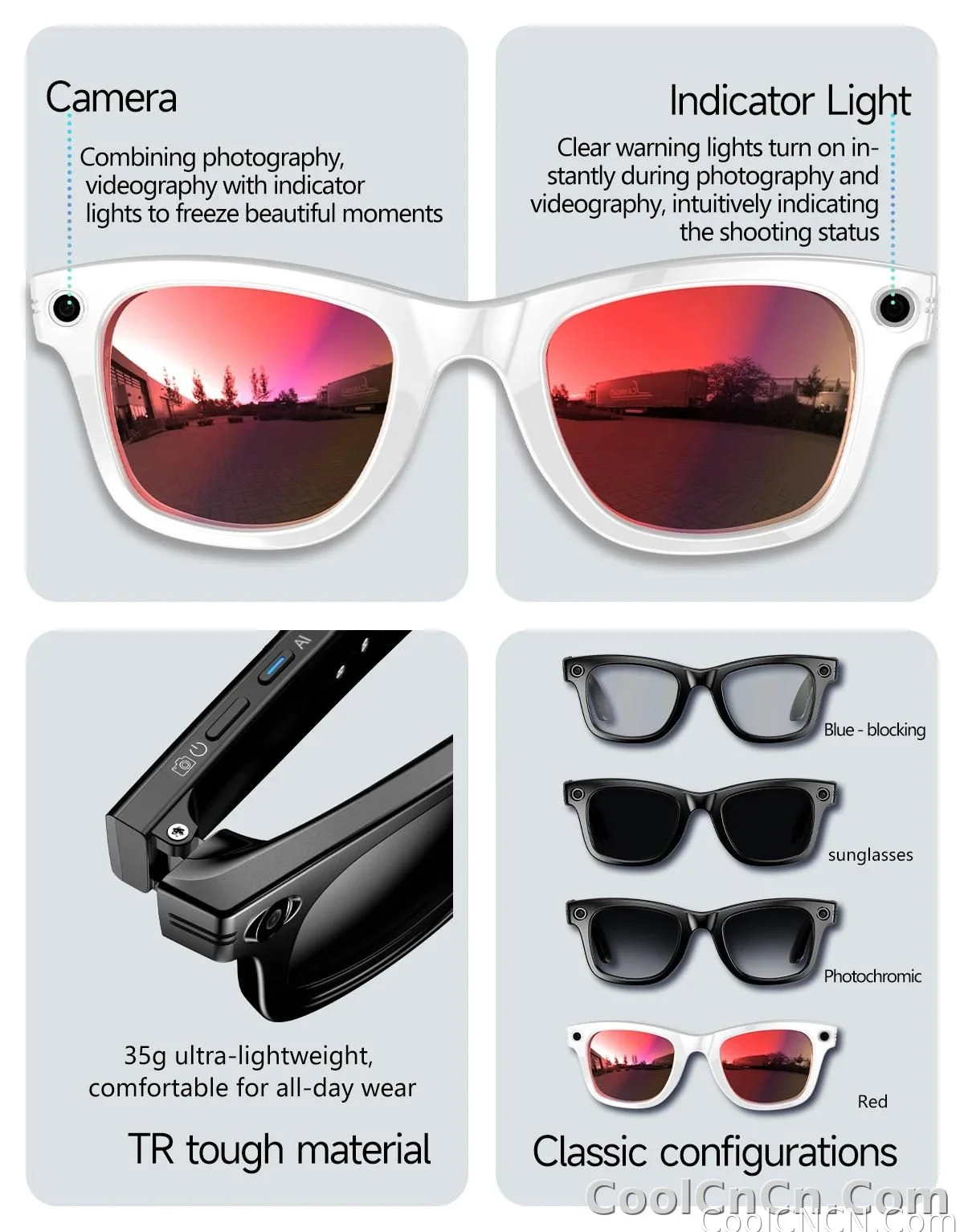 CoolWiz Camera HD Pixel 800W New 32GB Smart Glasses for Women — Photo Capture & Video Recording, AI Translation, Waterproof AI Glasses for Men, suitable for outdoor sports and daily use - detail