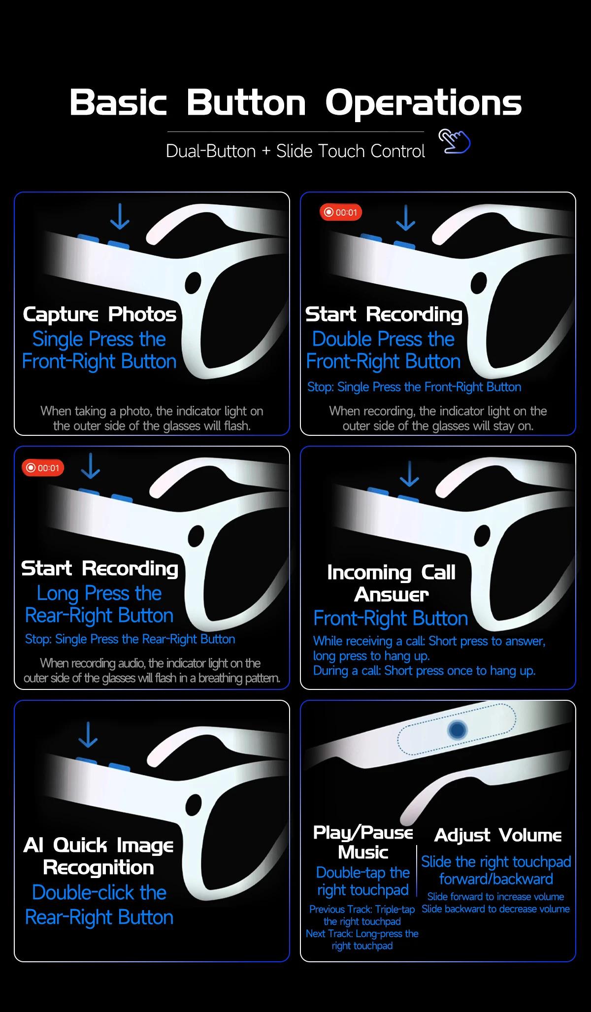 CoolWiz AI Smart Glasses 4K HD with Color Change, 8MP Camera, 1080p Video, AI Music Player, AI Calls, AI Sports Glasses for Men, for Outdoor Sports and Everyday Use - gallery