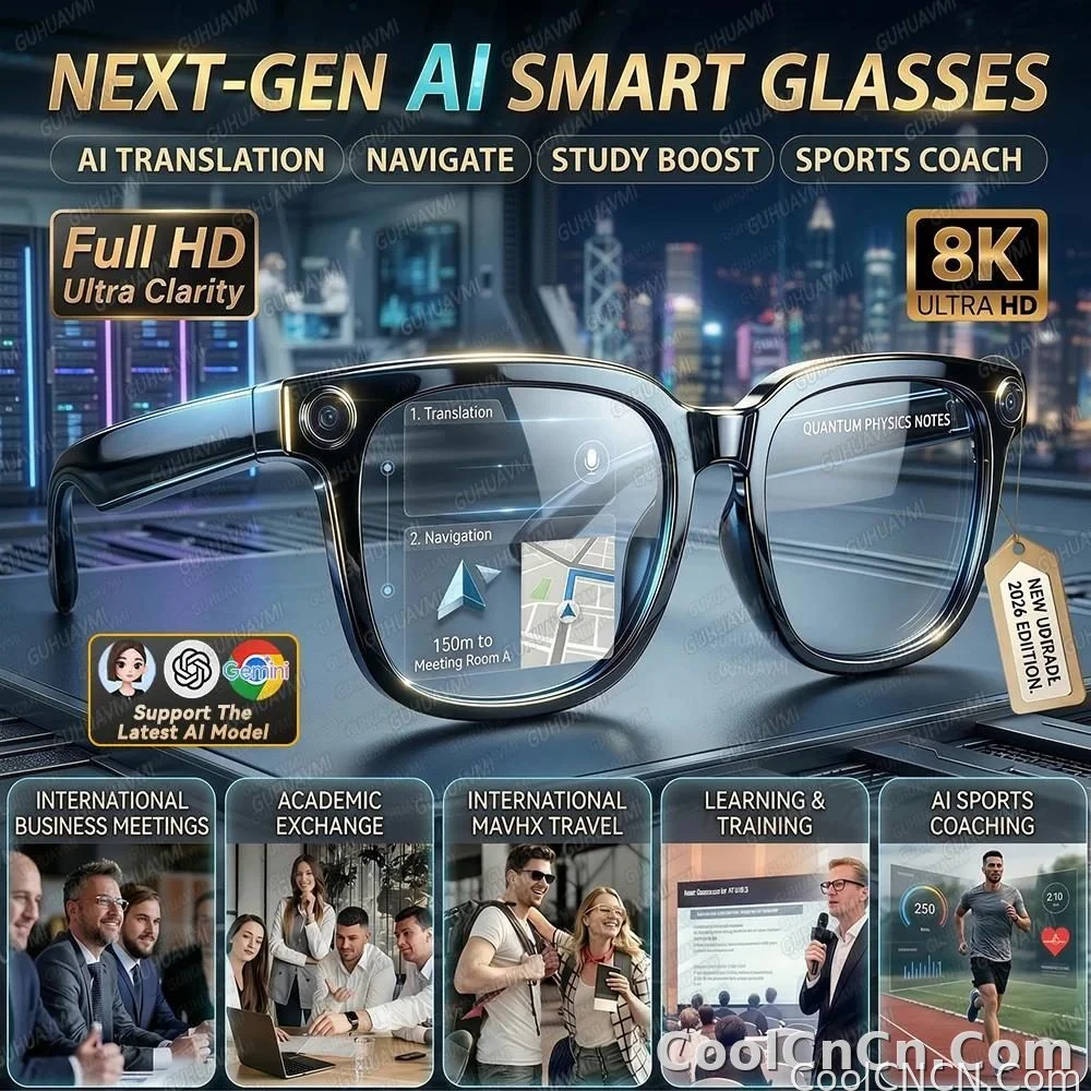 2026 New 800W HD Pixel Smart Glasses Men Anti-shake Camera AI Language Translation Video Recording ChatGPT Music Call Sunglasses