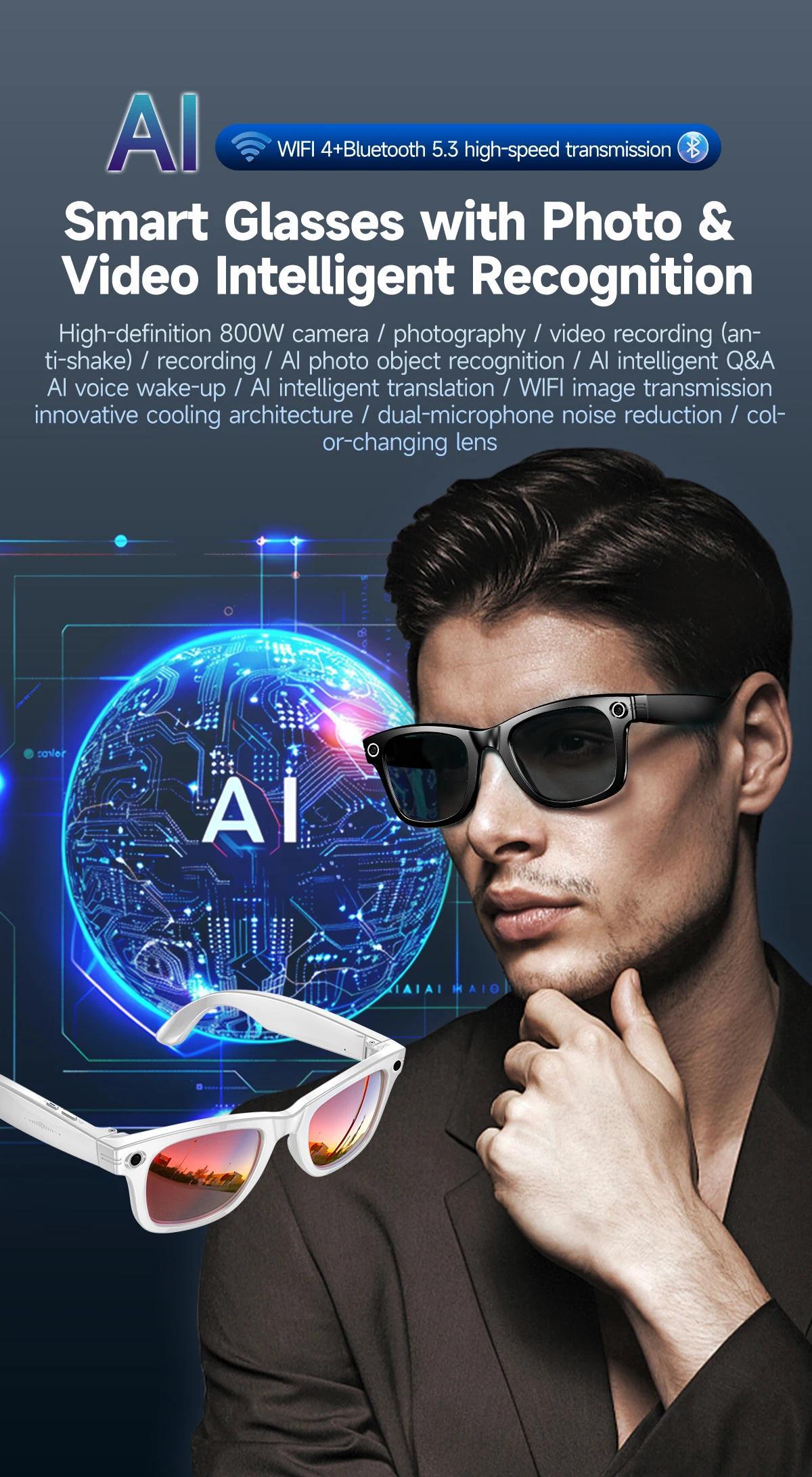 New Upgrade Smart Glasees With Camera Video Recording Languages Bluetooth Call Translation Voice Sunglasses - gallery