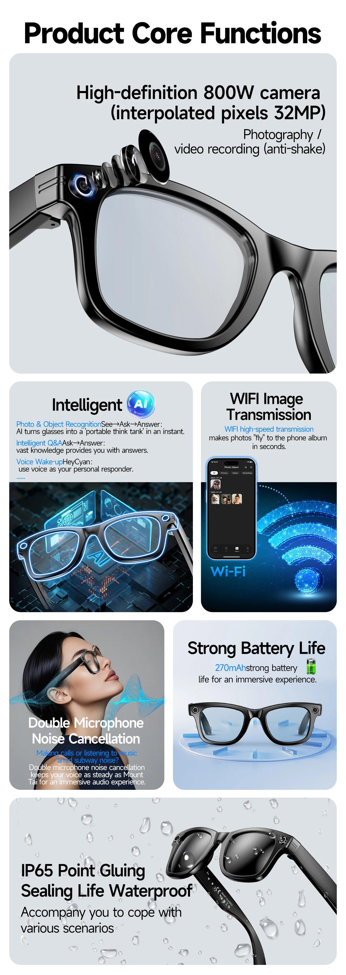 New Upgrade Smart Glasees With Camera Video Recording Languages Bluetooth Call Translation Voice Sunglasses - gallery