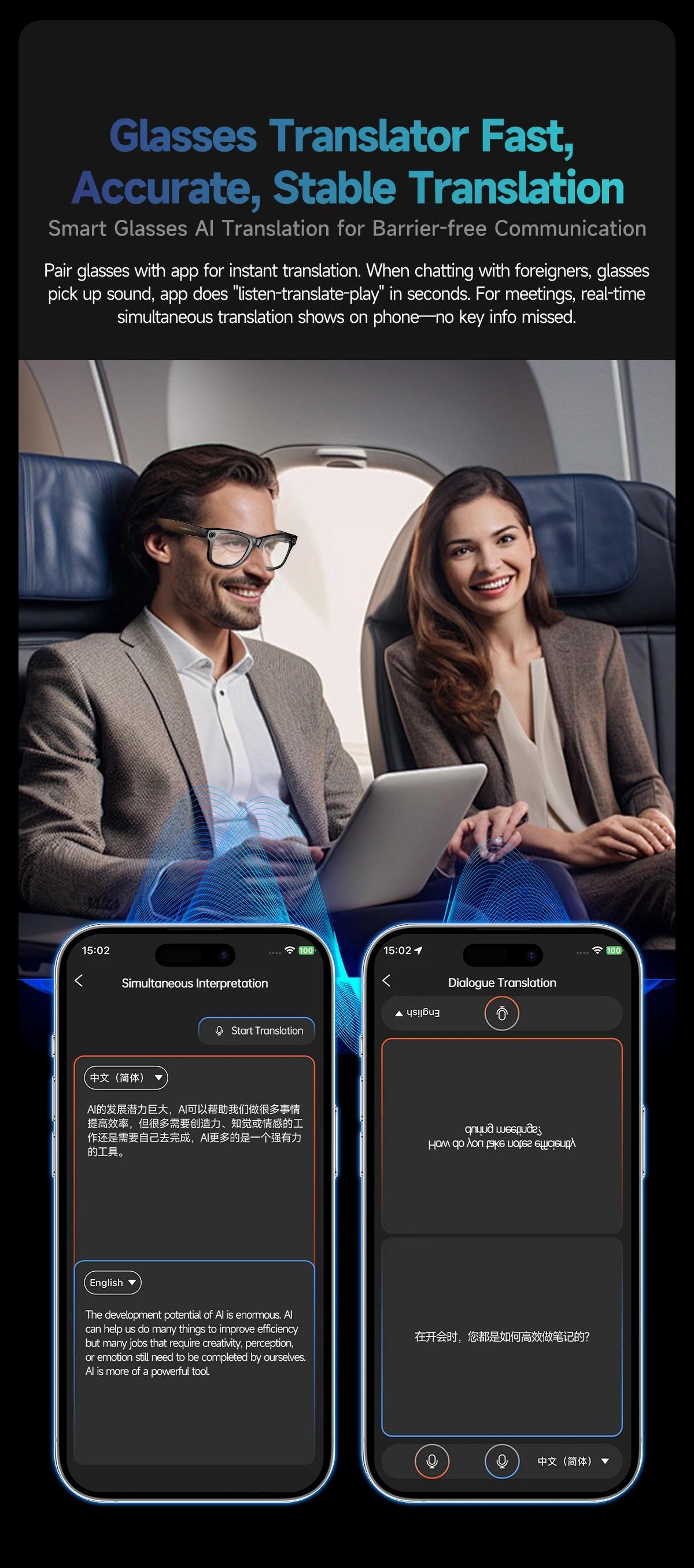 New Upgrade Smart Glasees With Camera Video Recording Languages Bluetooth Call Translation Voice Sunglasses - gallery